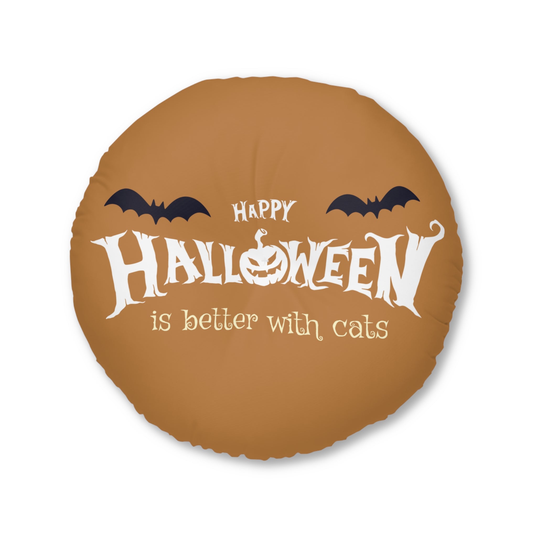 Halloween with Witch's Cats | Tufted Floor Pillow, Round