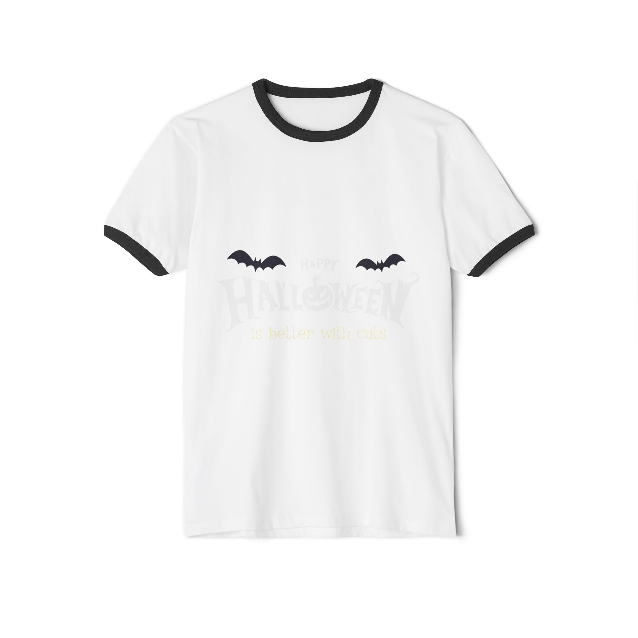 Halloween with Witch's Cats | Unisex Cotton Ringer T-Shirt