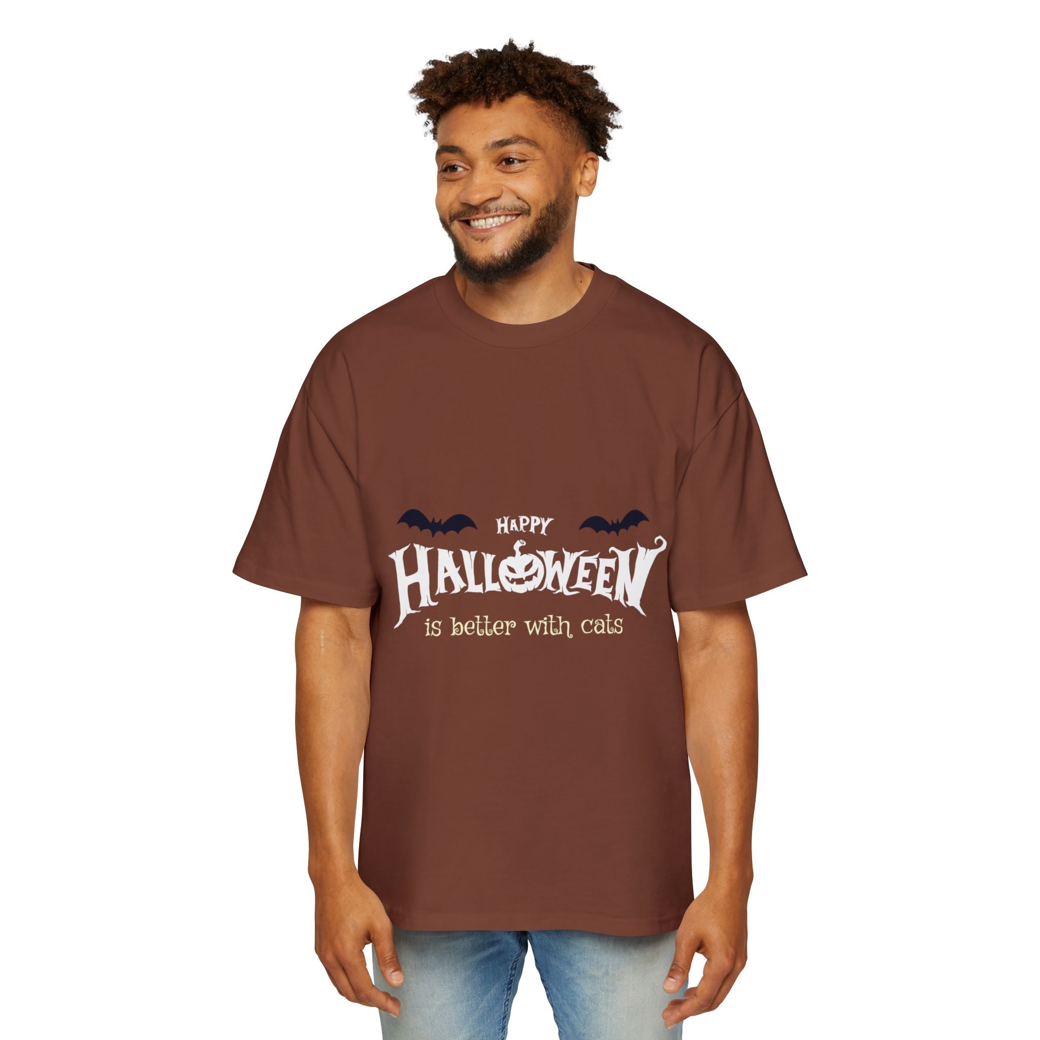 Halloween with Witch's Cats | Men's Heavy Oversized Tee