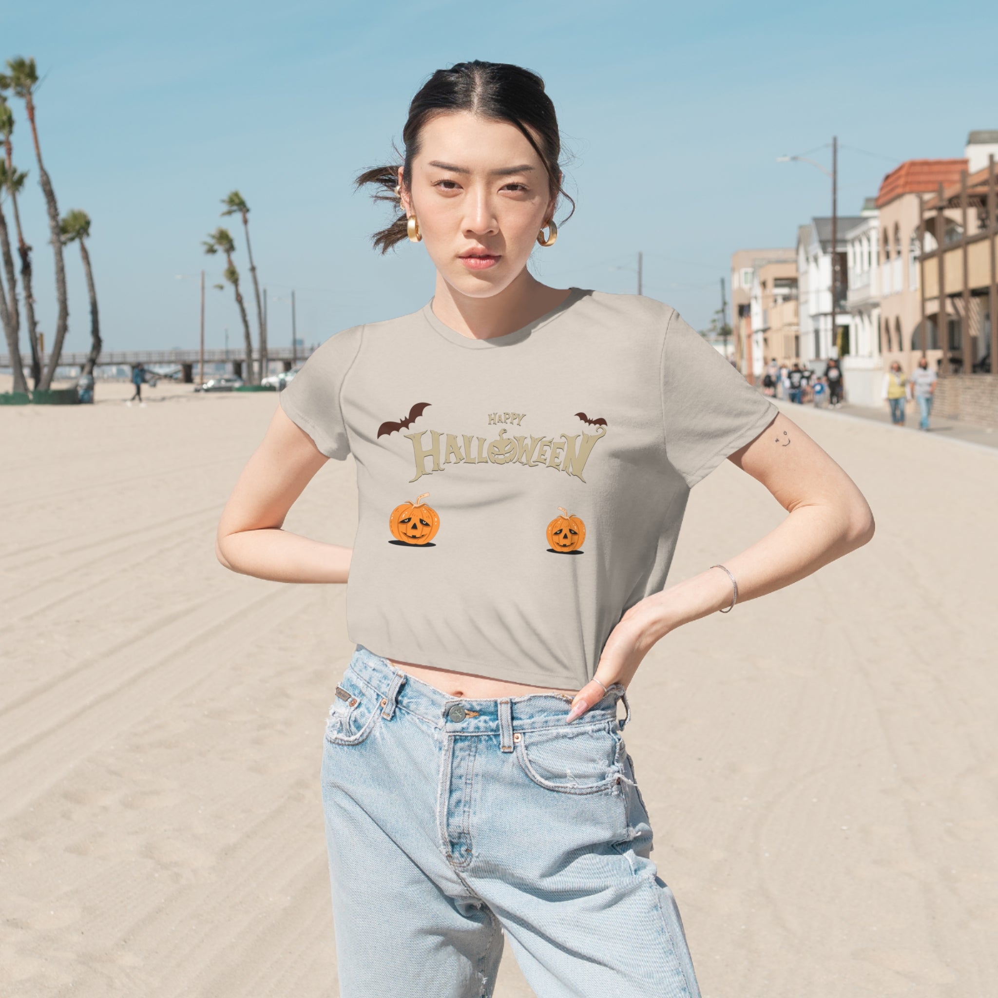 Halloween with Pumpkins | Women's Flowy Cropped Tee