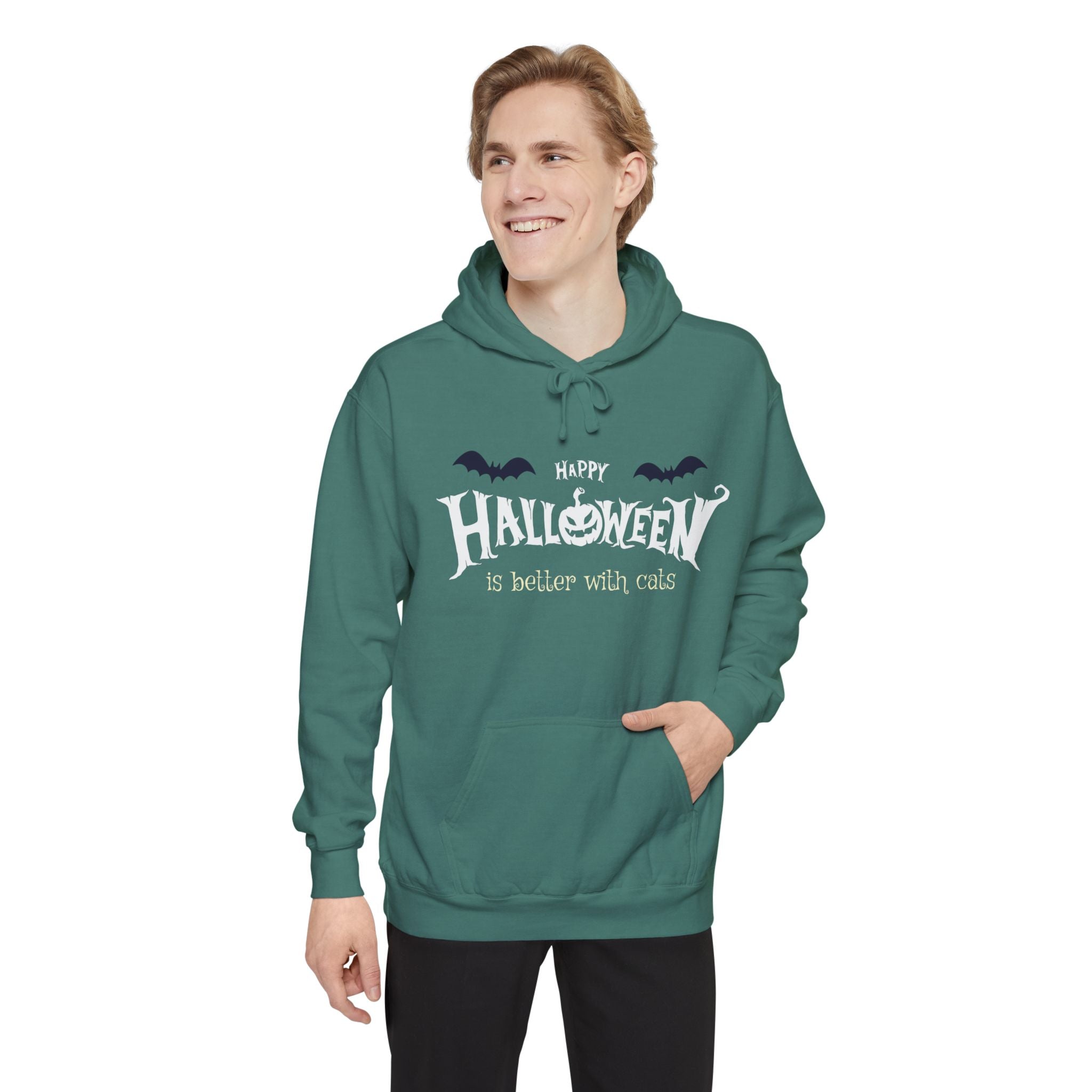 Halloween with Witch's Cats | Unisex Garment-Dyed Hoodie