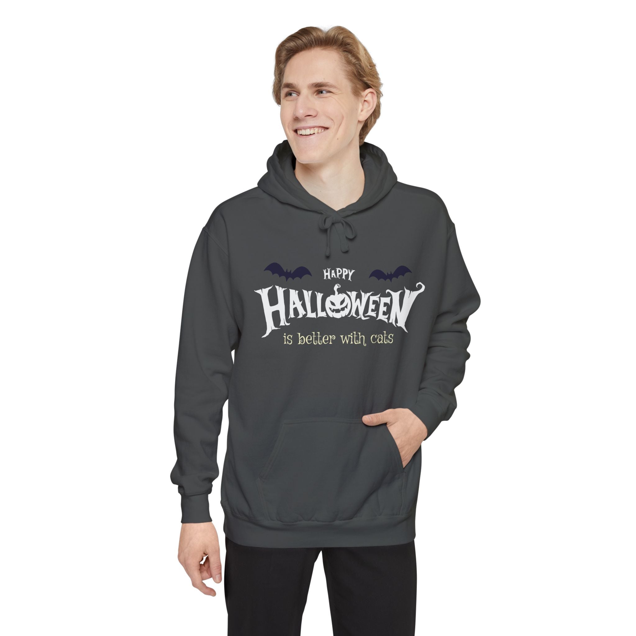 Halloween with Witch's Cats | Unisex Garment-Dyed Hoodie