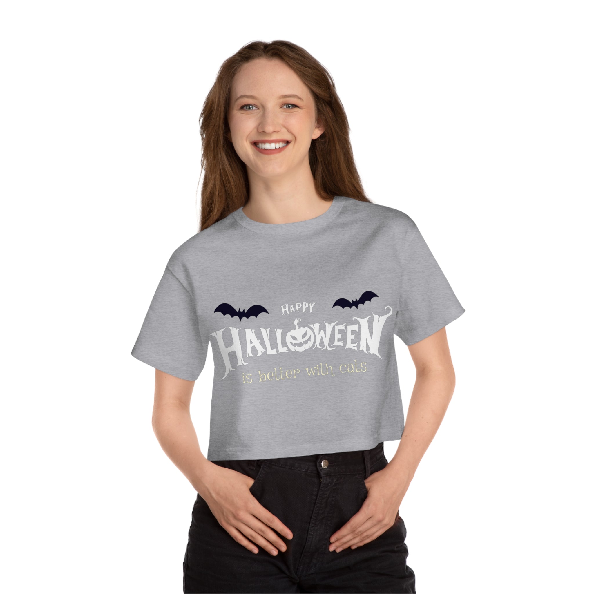 Halloween with Witch's Cats | Champion Women's Heritage Cropped T-Shirt