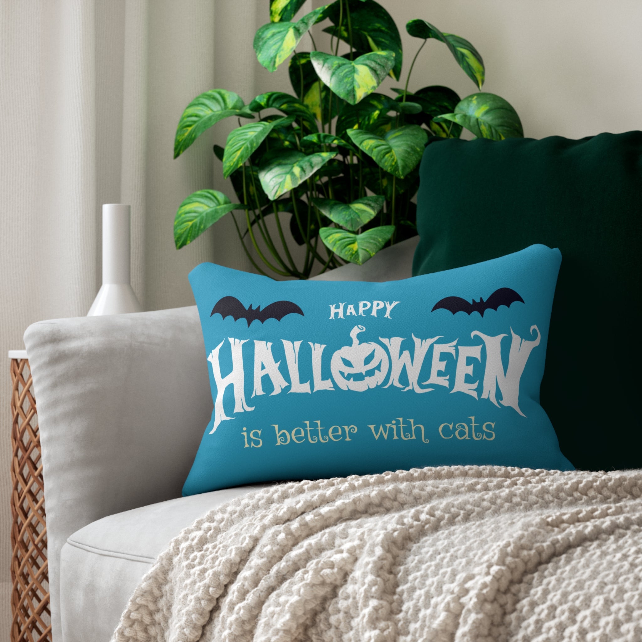 Halloween with Witch's Cats | Spun Polyester Lumbar Pillow