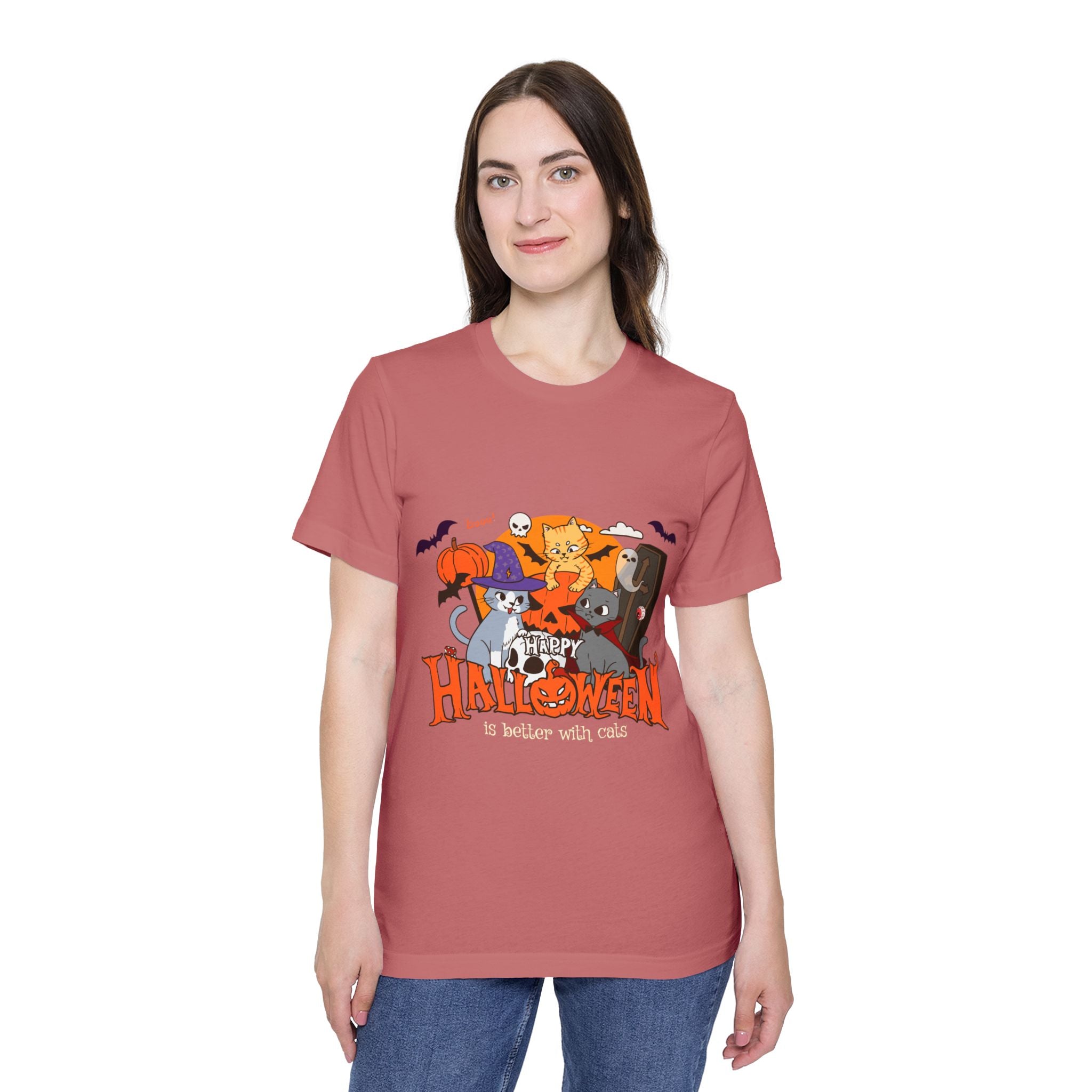 Halloween is Better with Cats | USA-Made Unisex Short-Sleeve Jersey T-Shirt