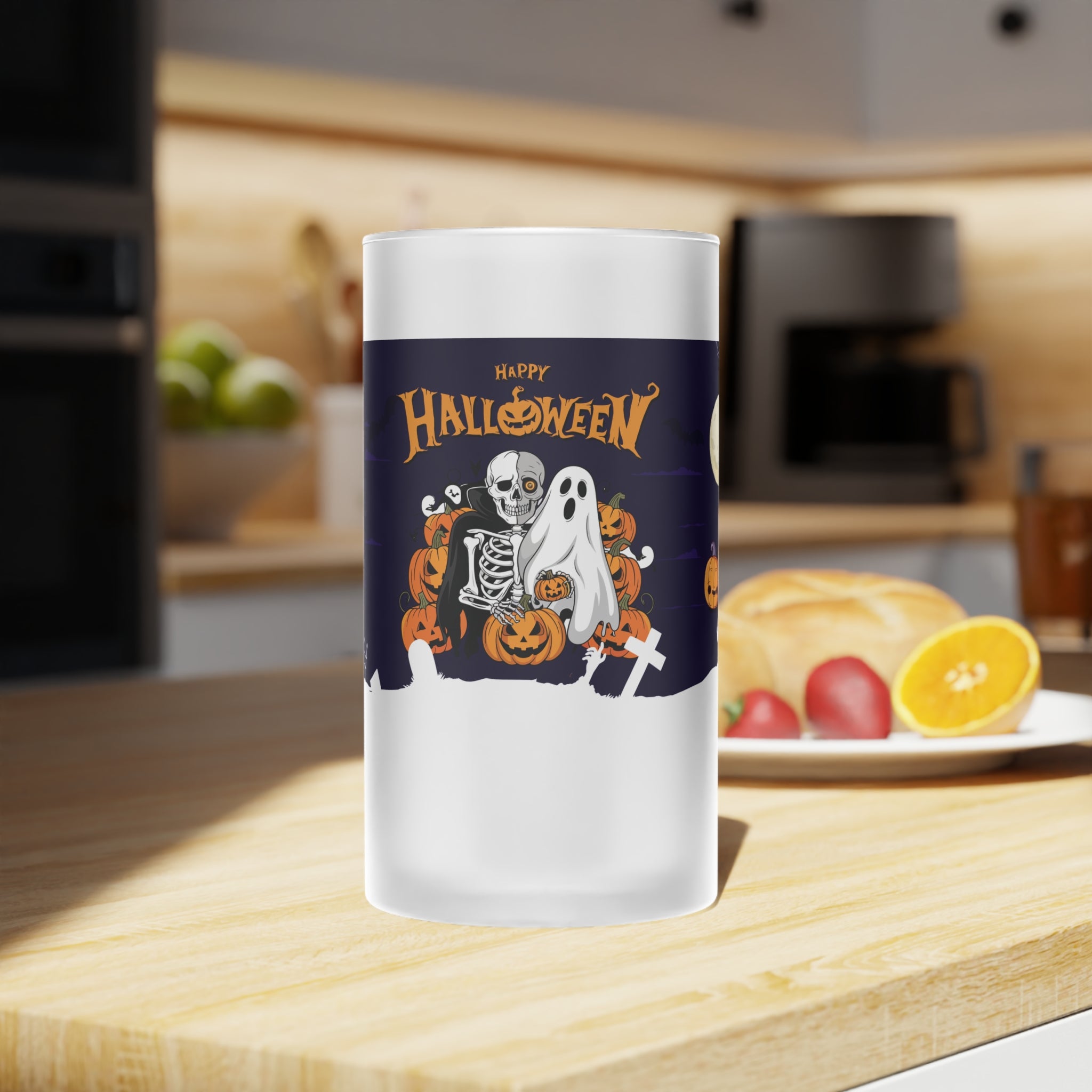 Halloween is Better with Skeleton | Frosted Glass Beer Mug
