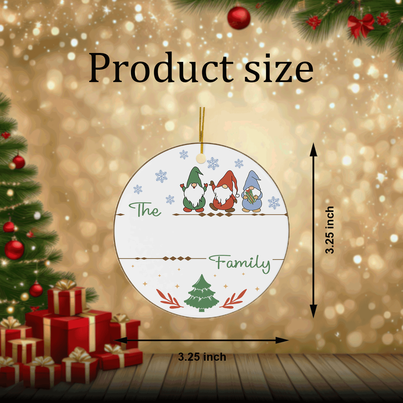 Custom Family Christmas | Festive Gnome Theme | Ceramic Ornament