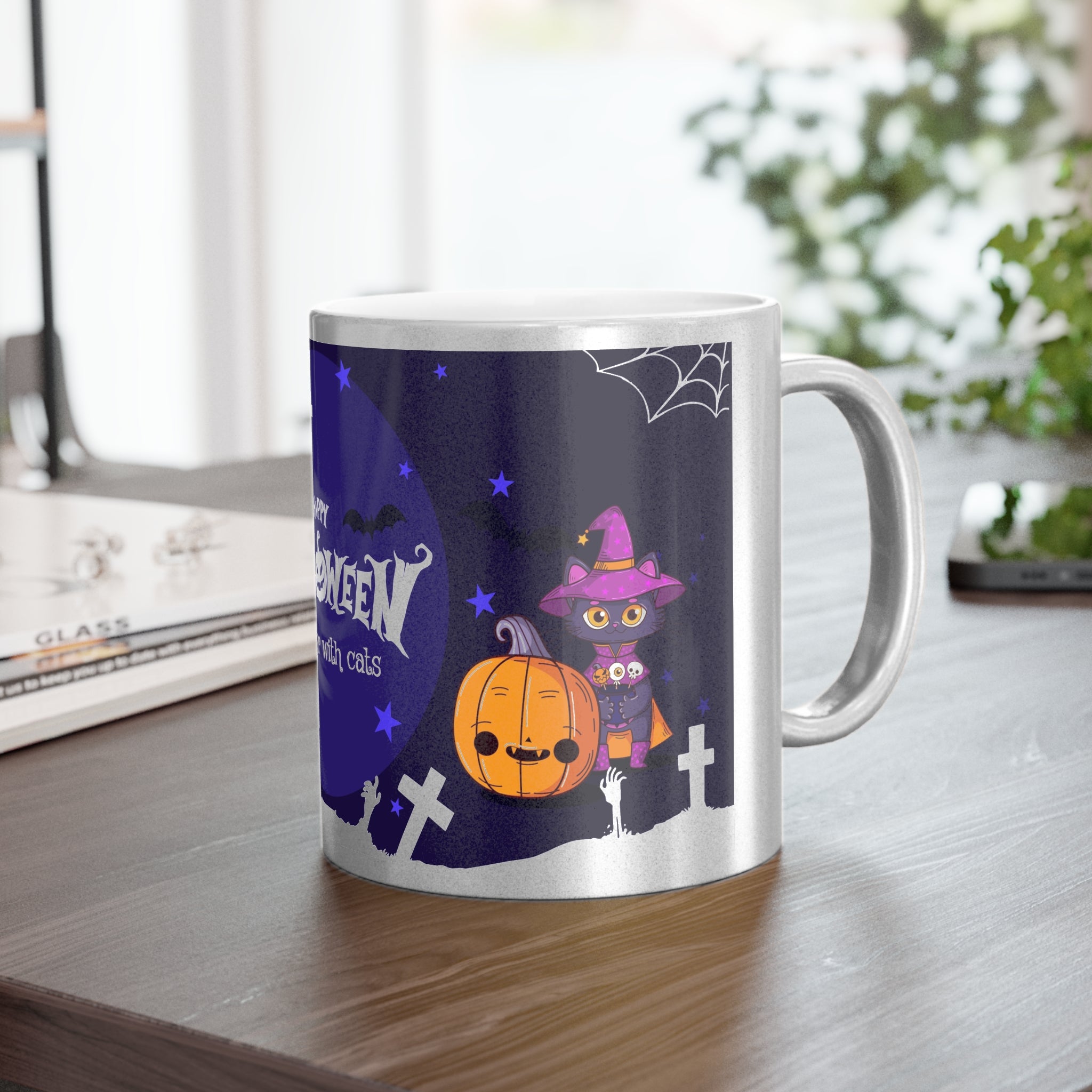 Happy Halloween with Witch's Cats | Metallic Mug