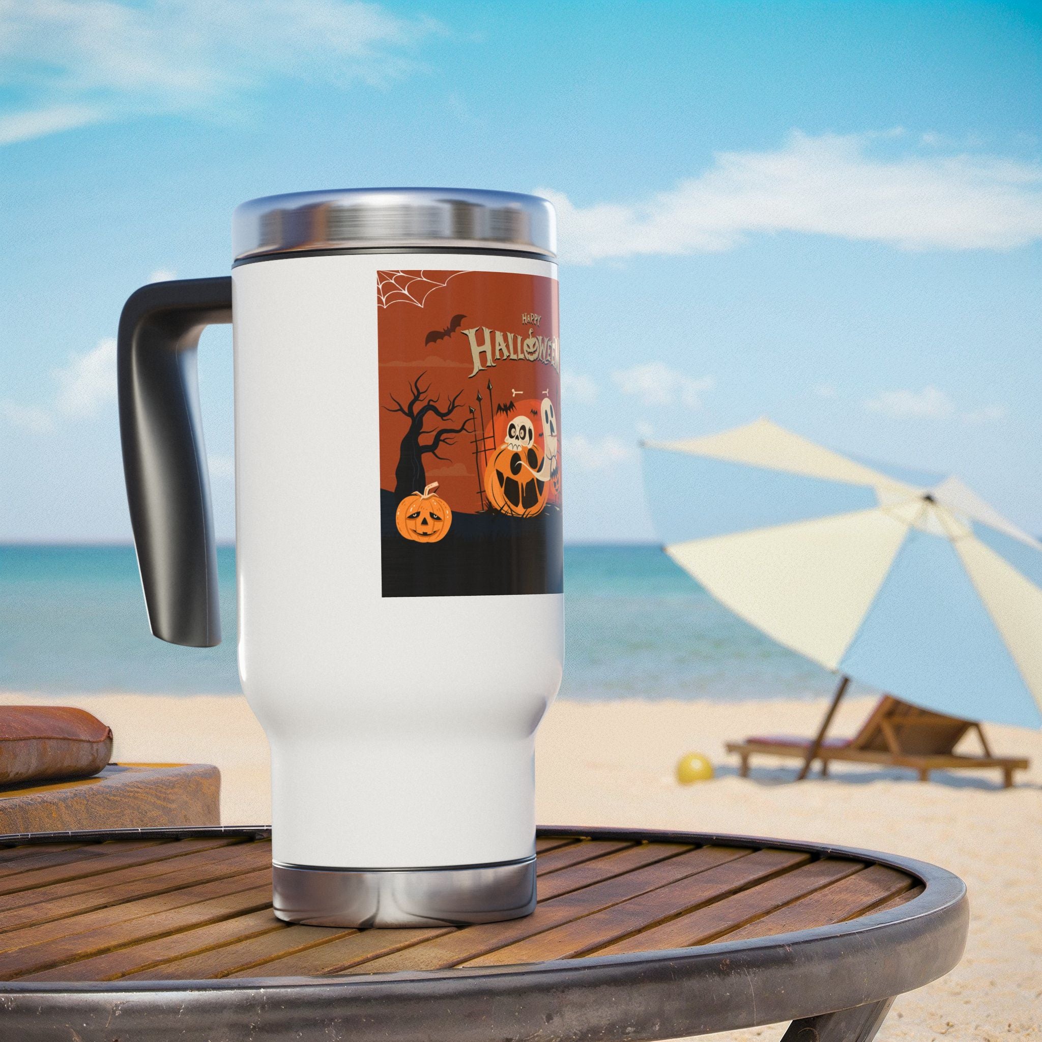 Happy Halloween with Pumpkin | Stainless Steel Travel Mug with Handle