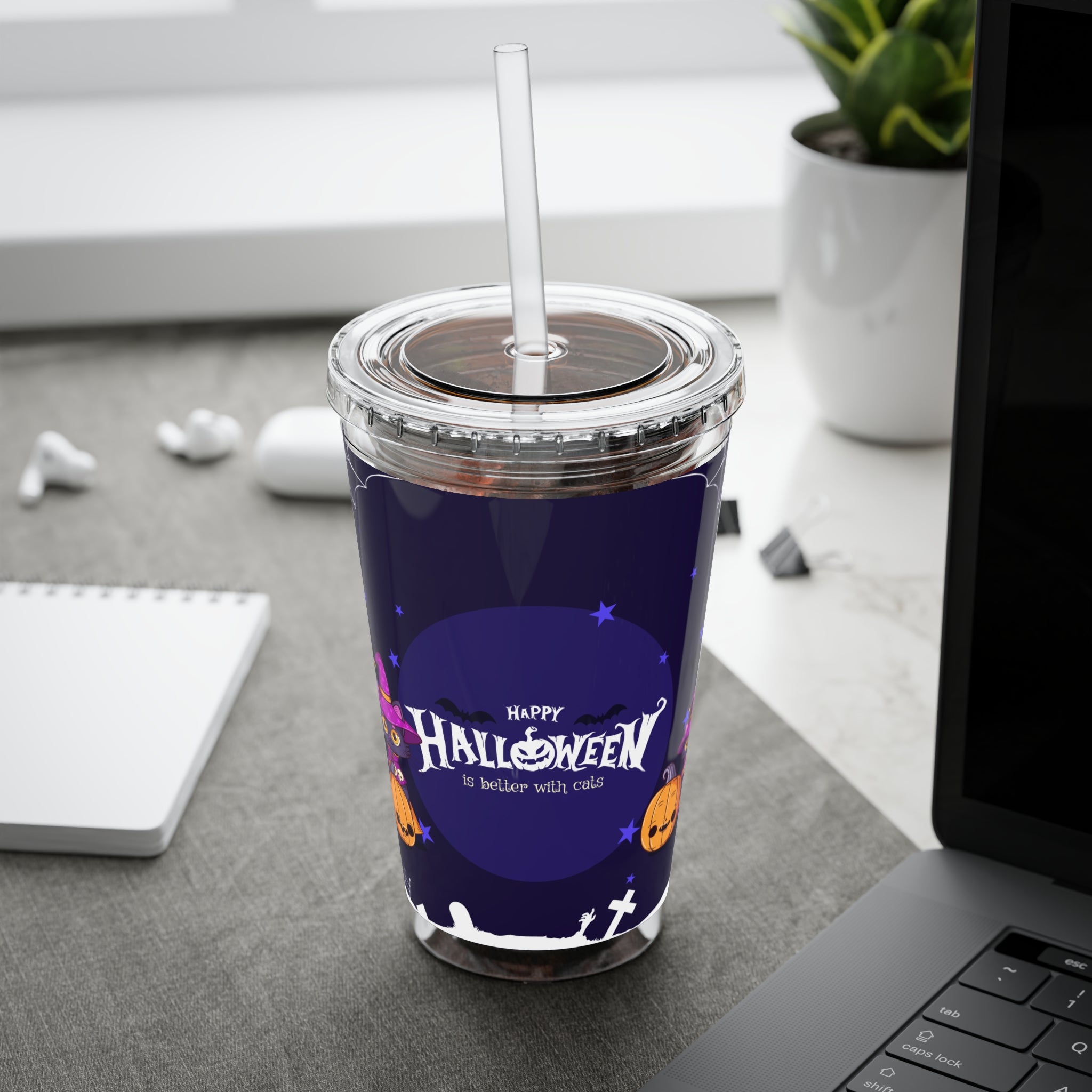 Happy Halloween with Witch's Cats | Sunsplash Tumbler with Straw