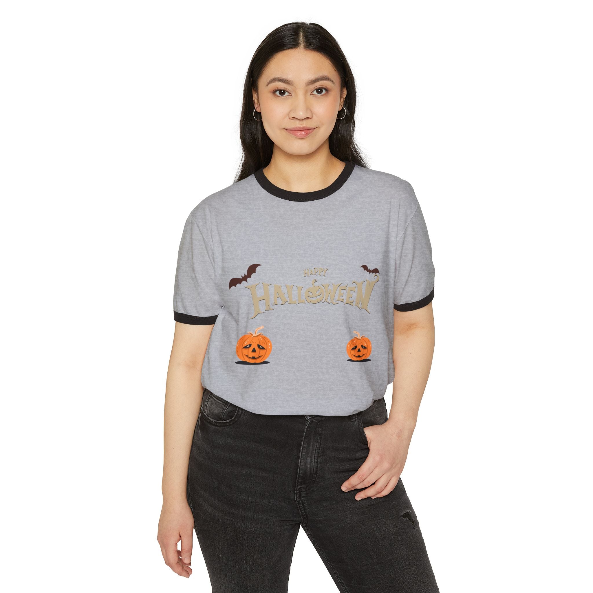 Halloween with Pumpkins | Unisex Cotton Ringer T-Shirt