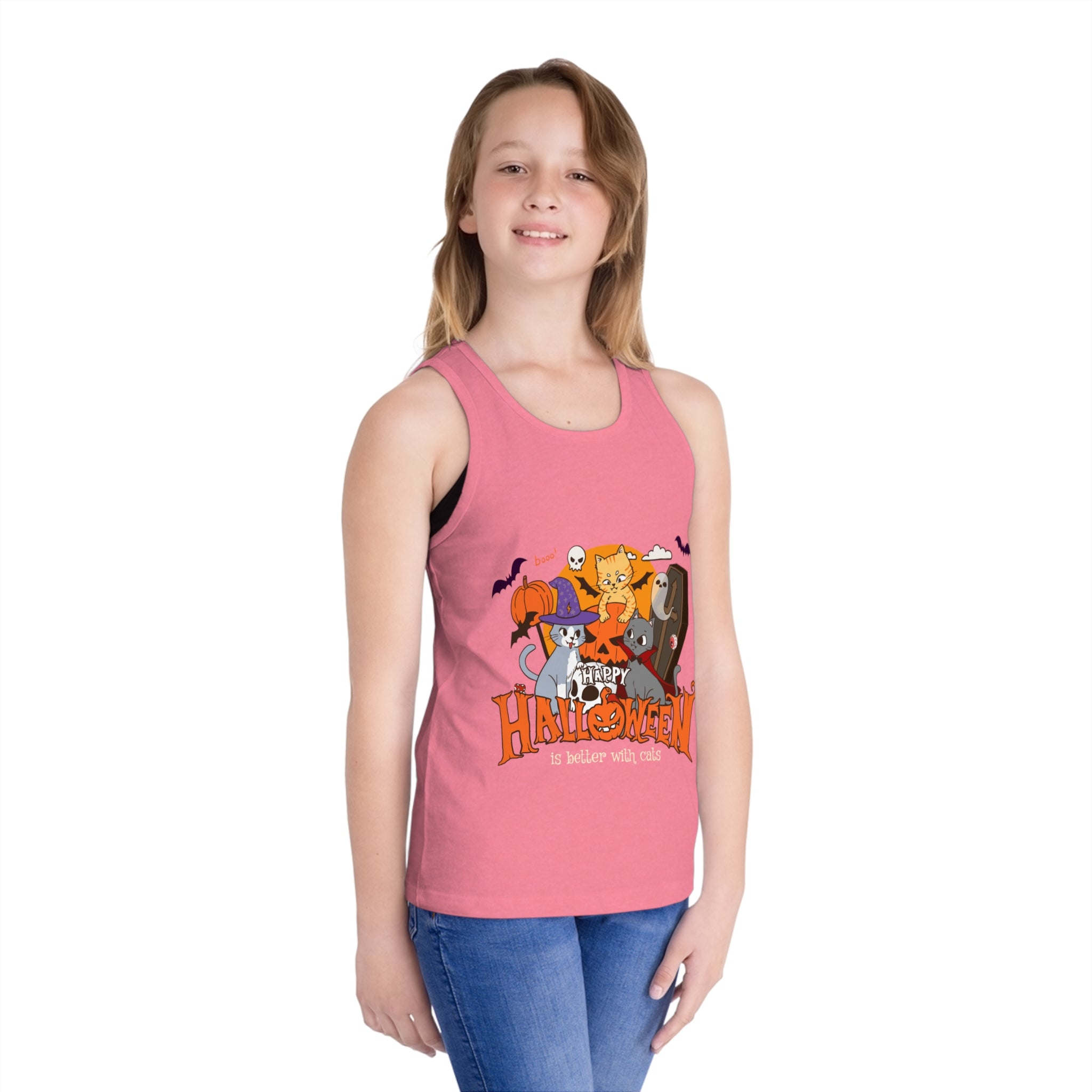 Halloween is Better with Cats | Kid's Jersey Tank Top