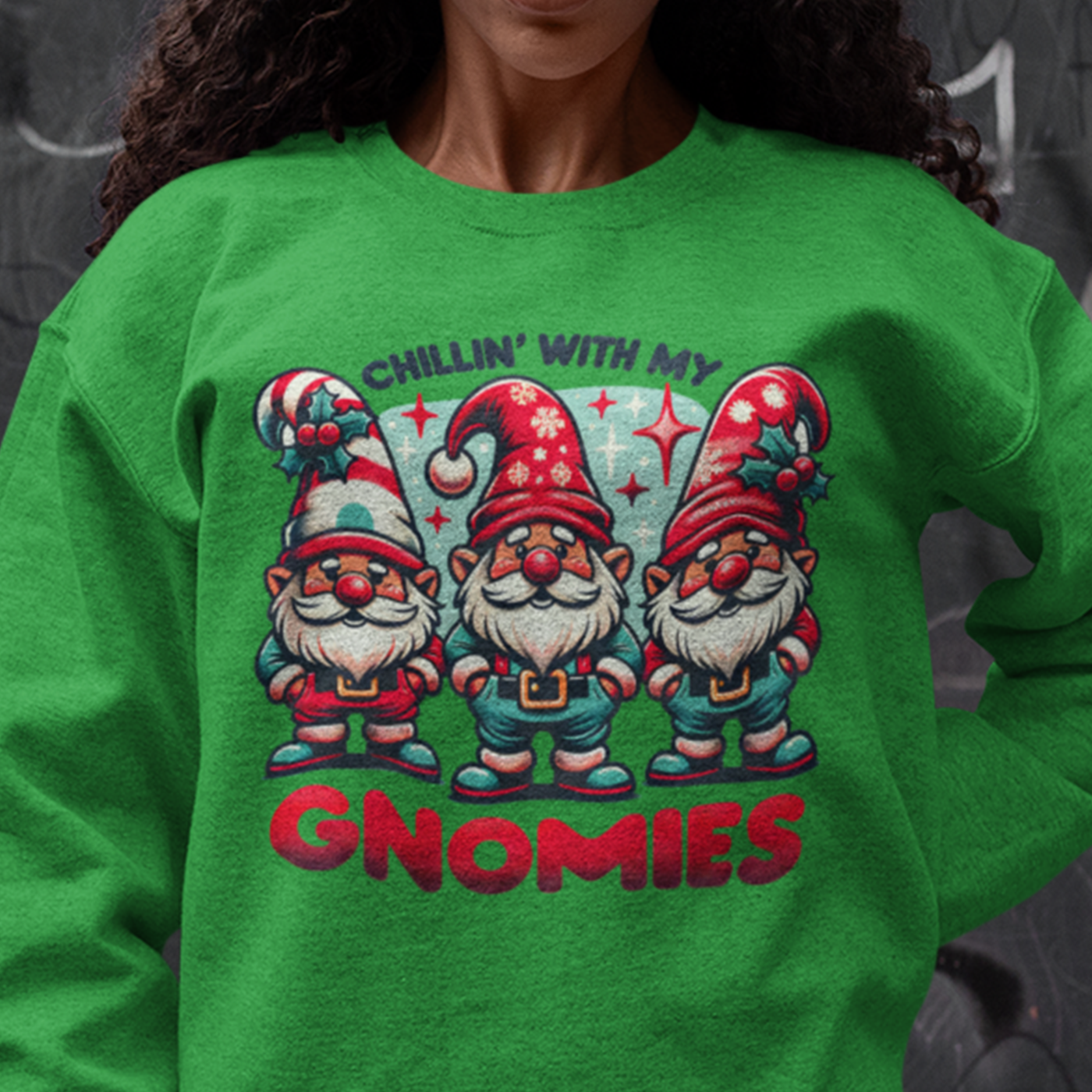 "Chillin' With My Gnomies | Fun Christmas Gnome | Unisex Crewneck Sweatshirts