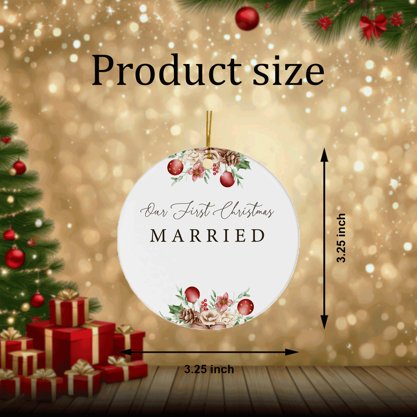 Our First Christmas Married | Elegant Floral | Ceramic Ornament