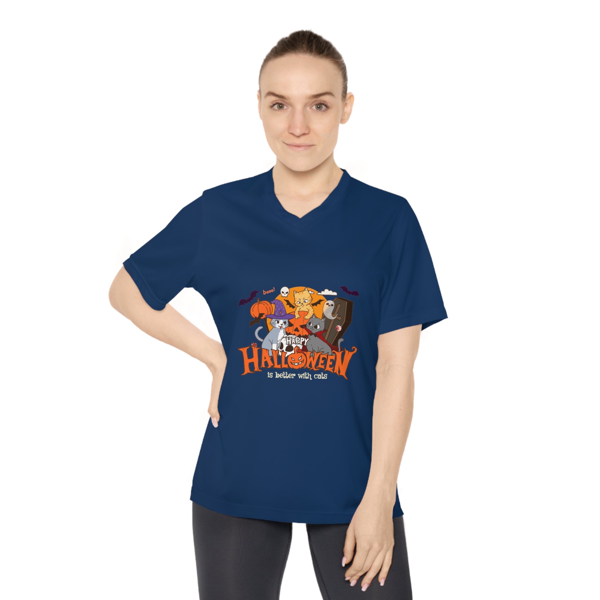Halloween is Better with Cats | Women's Performance V-Neck T-Shirt