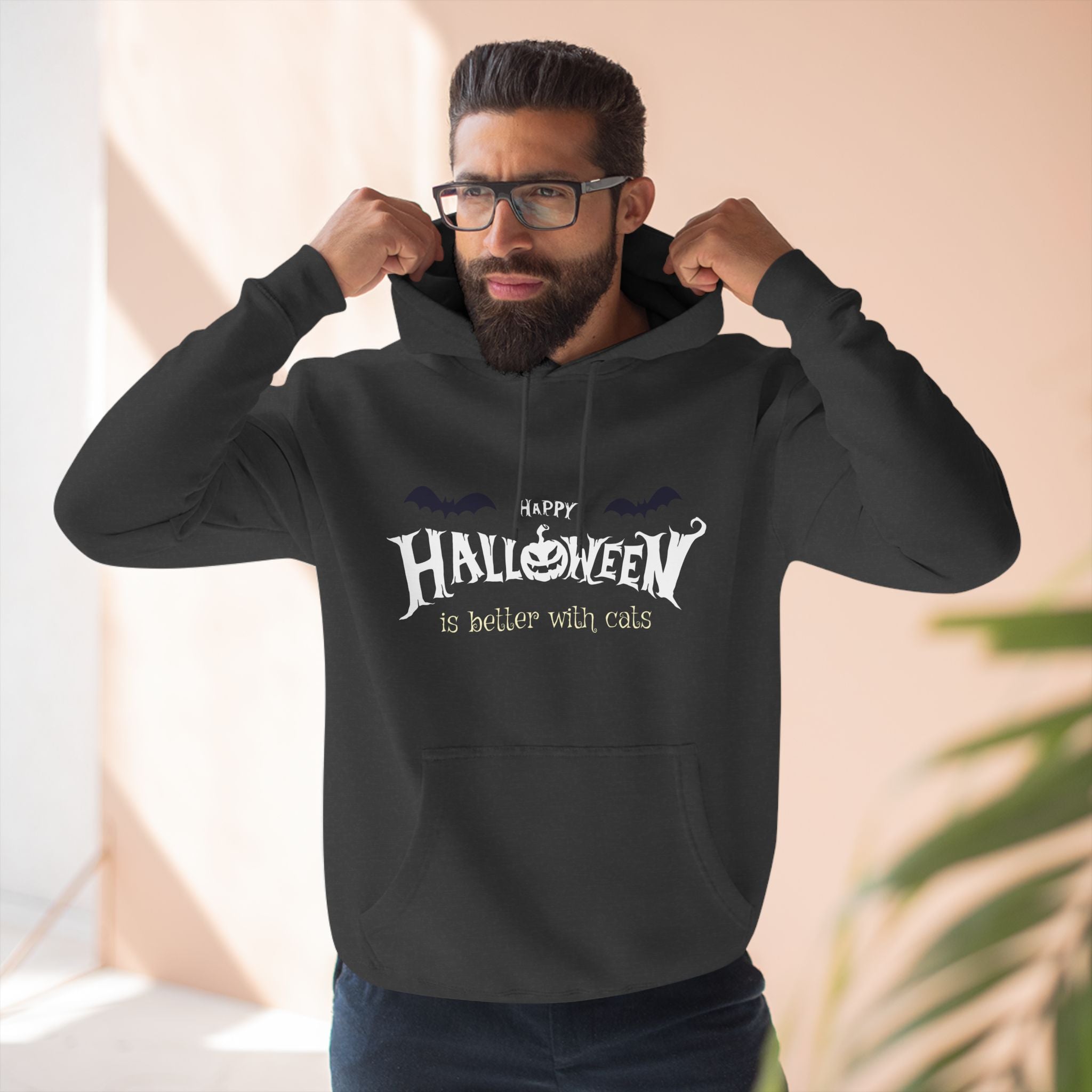 Halloween with Witch's Cats | Three-Panel Fleece Hoodie