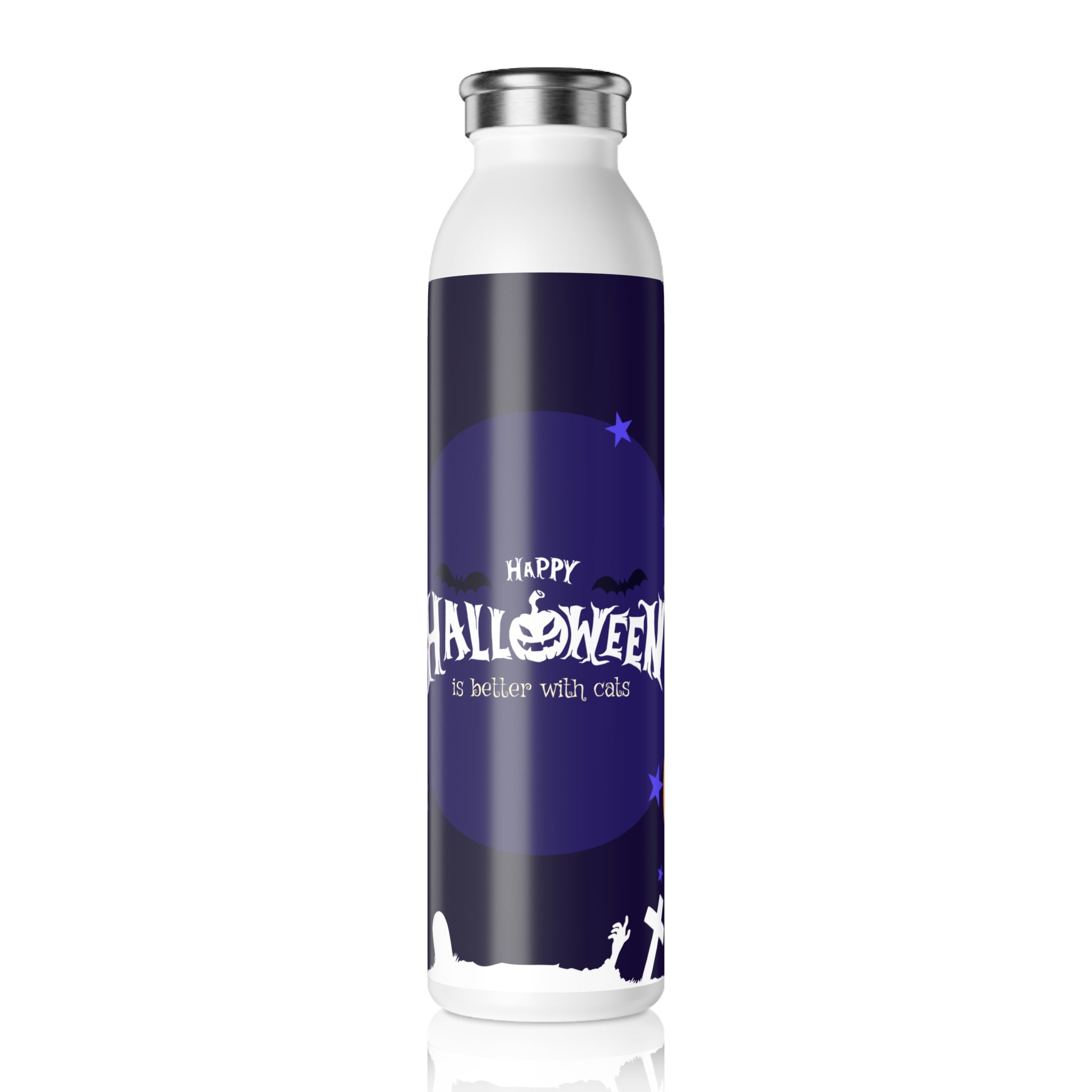 Happy Halloween with Witch's Cat | Slim Water Bottle