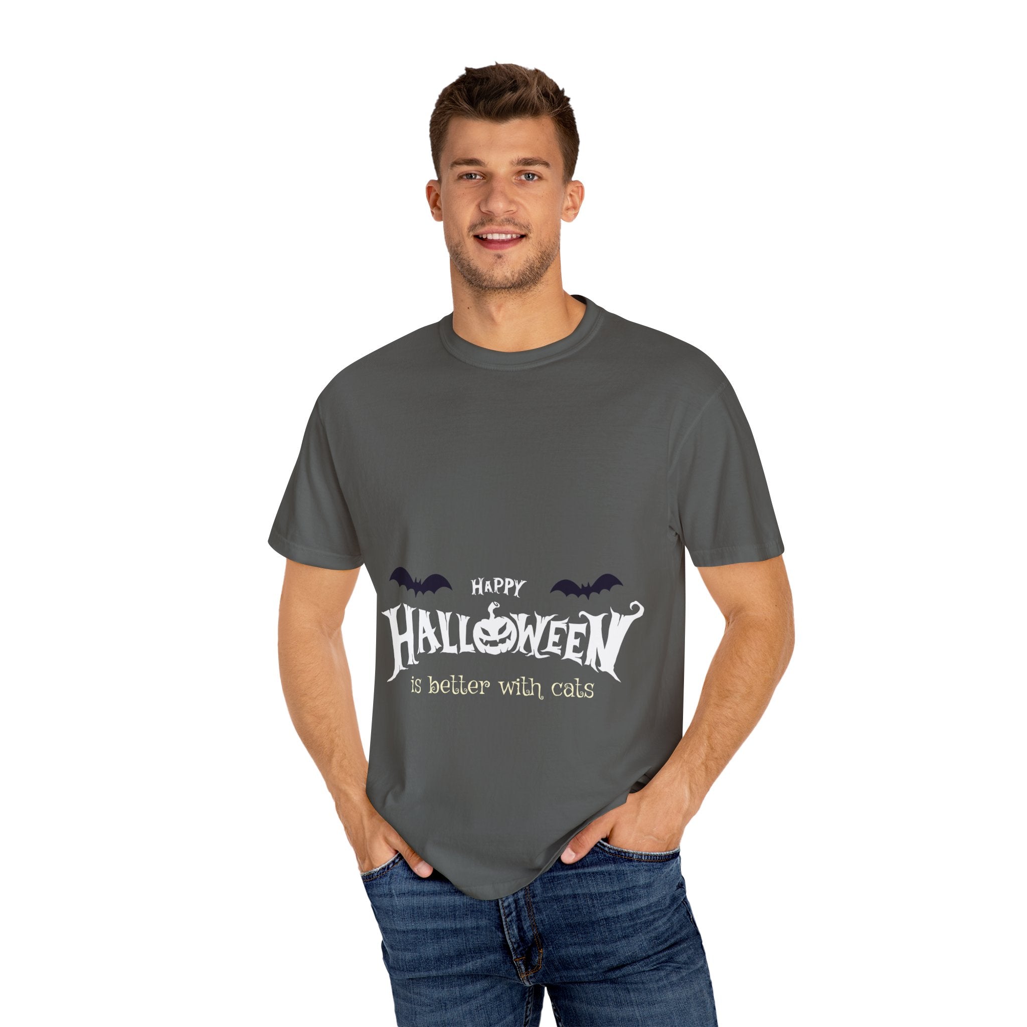 Halloween with Witch's Cats | Unisex Garment-Dyed T-shirt