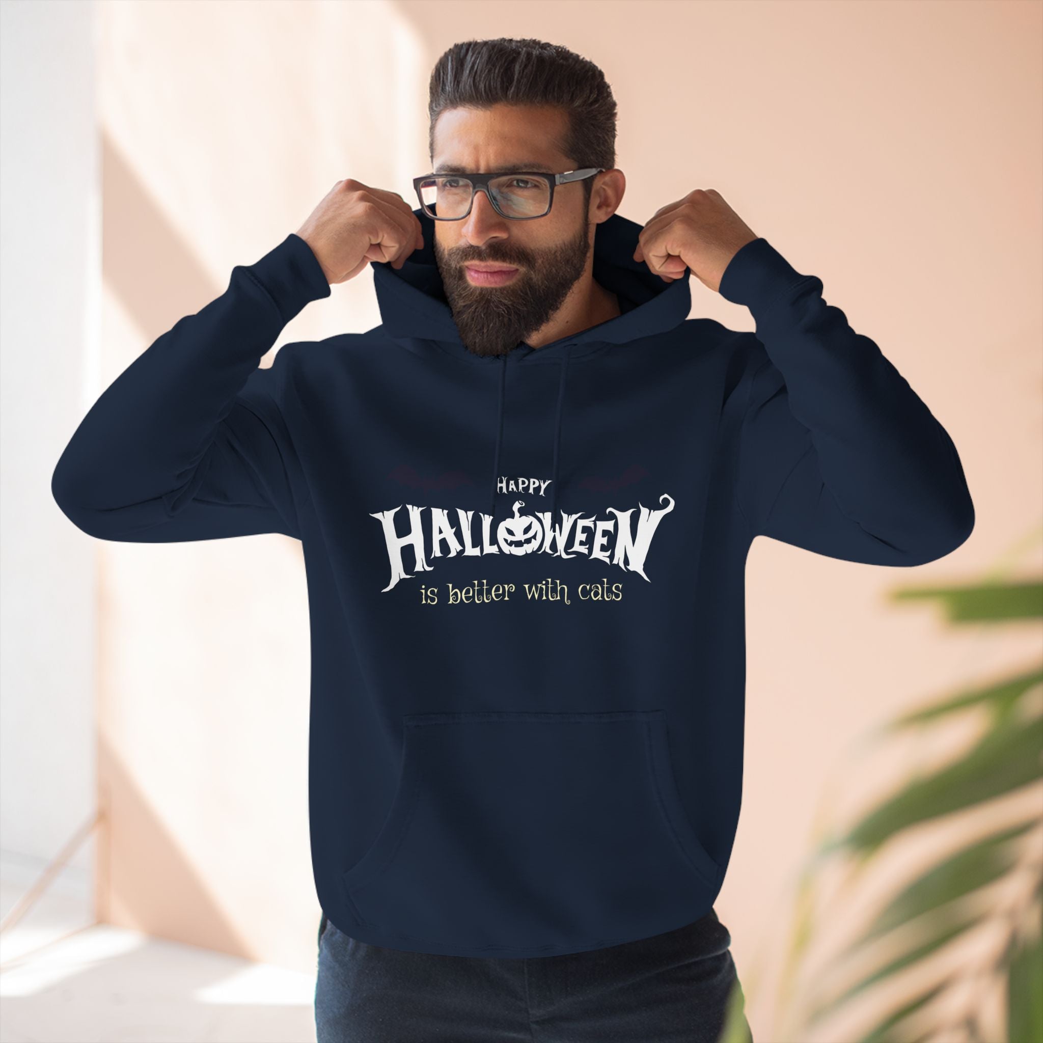 Halloween with Witch's Cats | Three-Panel Fleece Hoodie