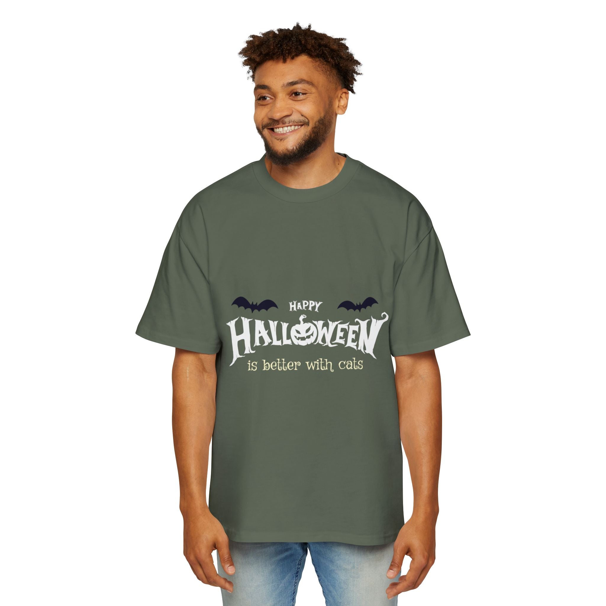 Halloween with Witch's Cats | Men's Heavy Oversized Tee