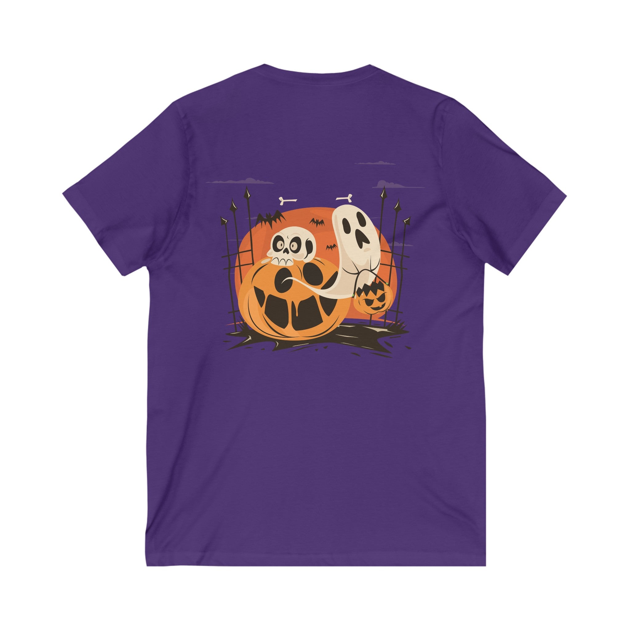 Halloween with Pumpkins | Unisex Jersey Short Sleeve V-Neck Tee