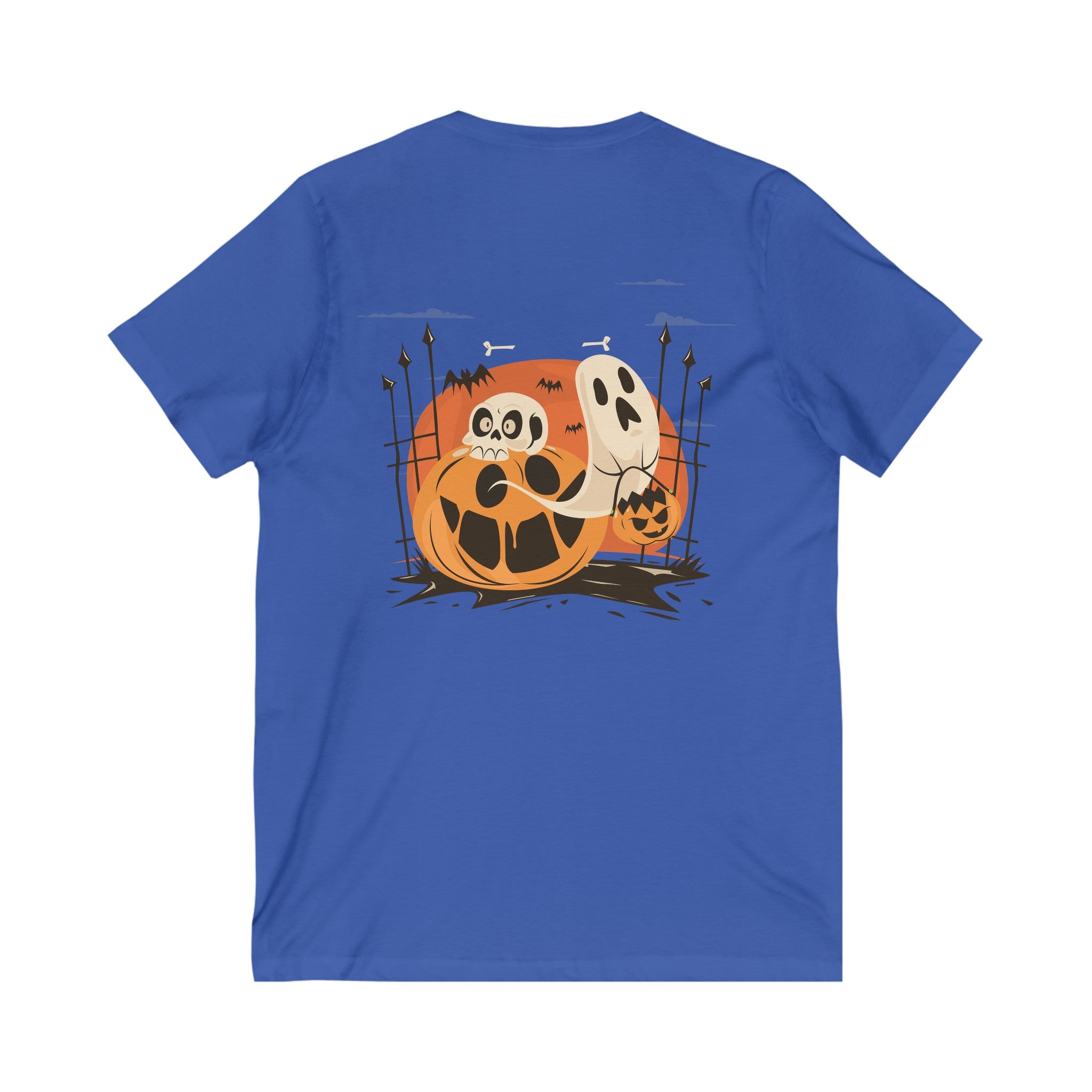 Halloween with Pumpkins | Unisex Jersey Short Sleeve V-Neck Tee