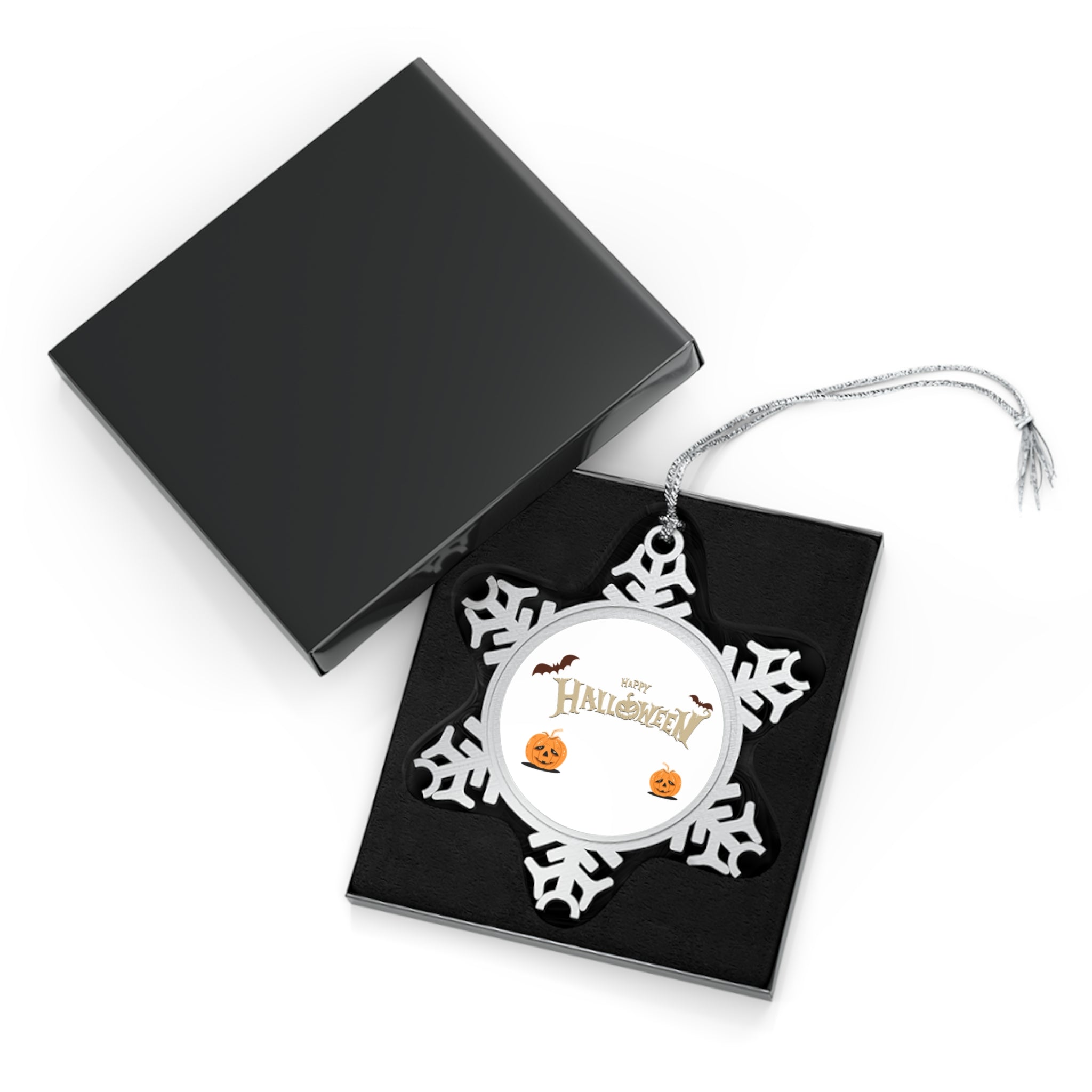 Happy Halloween with Pumpkin | Pewter Snowflake Ornament