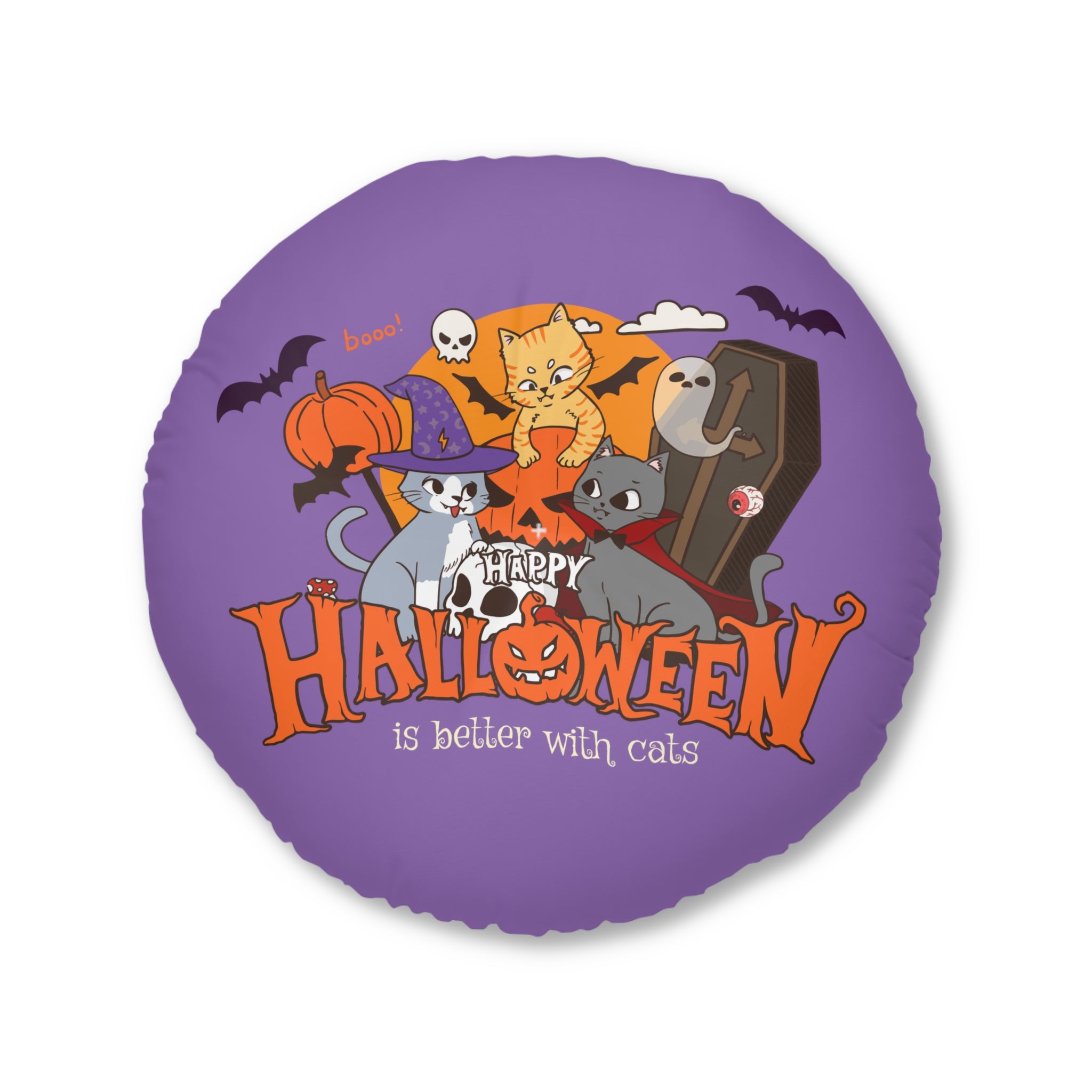 Halloween is Better with Cats | Tufted Floor Pillow, Round