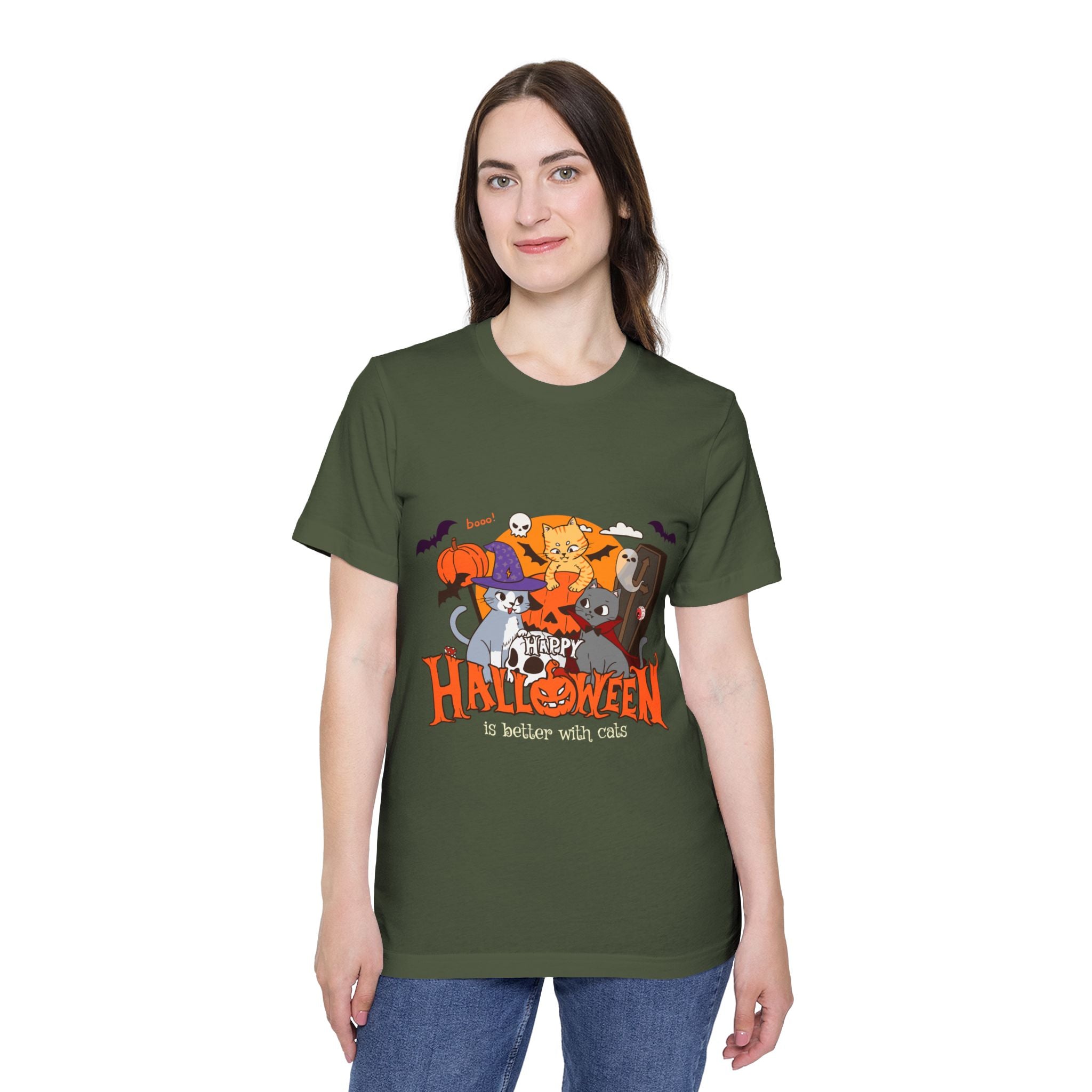 Halloween is Better with Cats | USA-Made Unisex Short-Sleeve Jersey T-Shirt