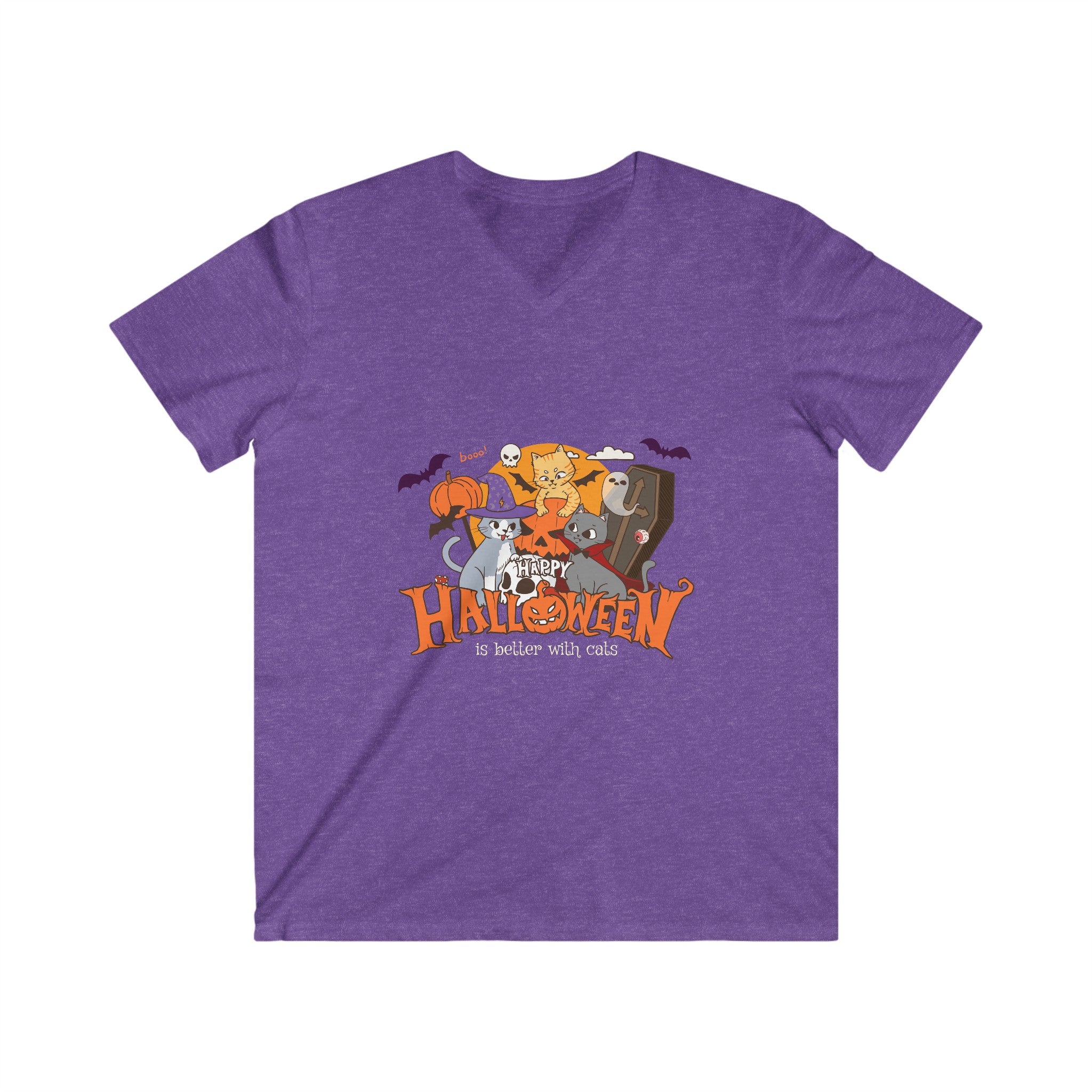 Halloween is Better with Cats | Men's Fitted V-Neck Short Sleeve Tee