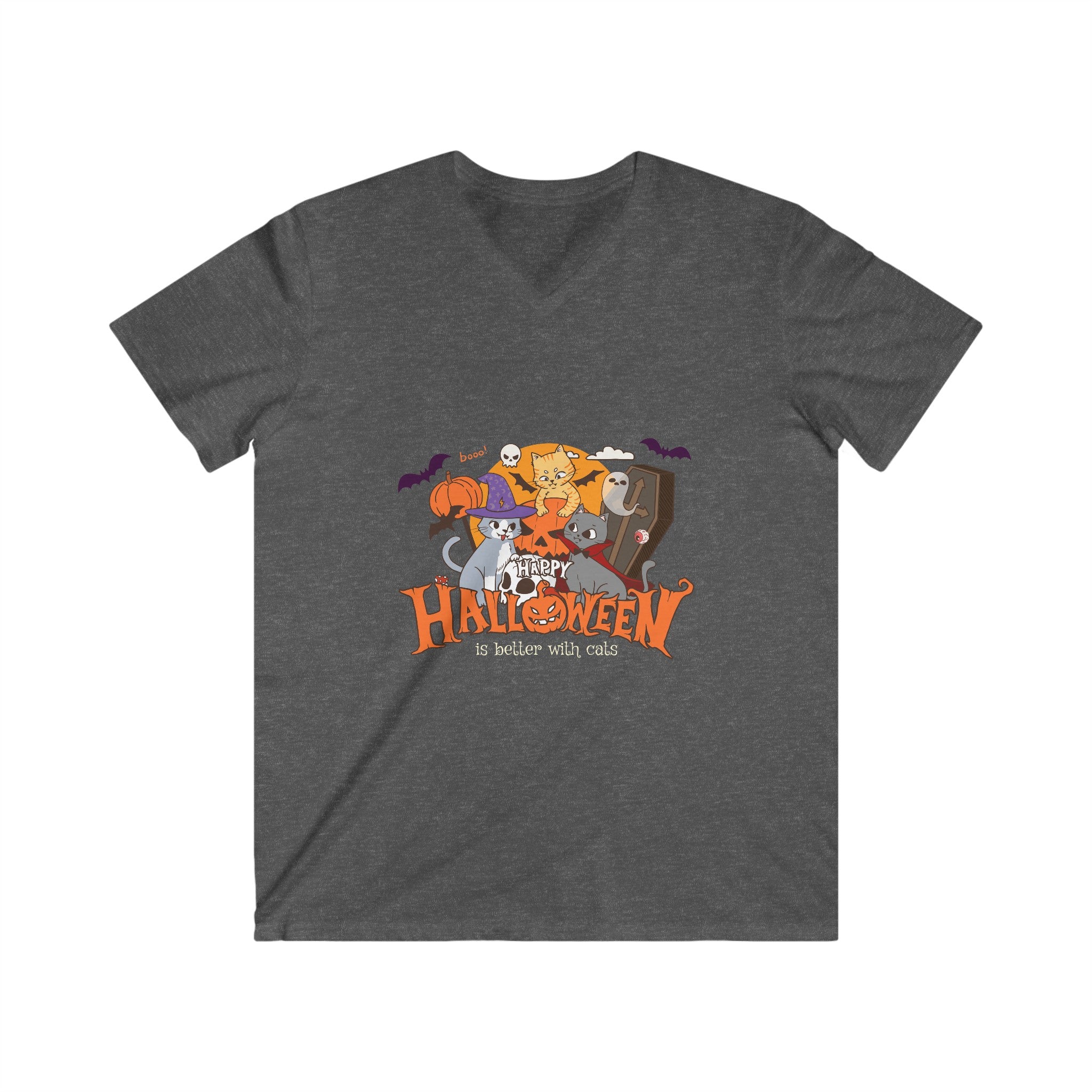 Halloween is Better with Cats | Men's Fitted V-Neck Short Sleeve Tee