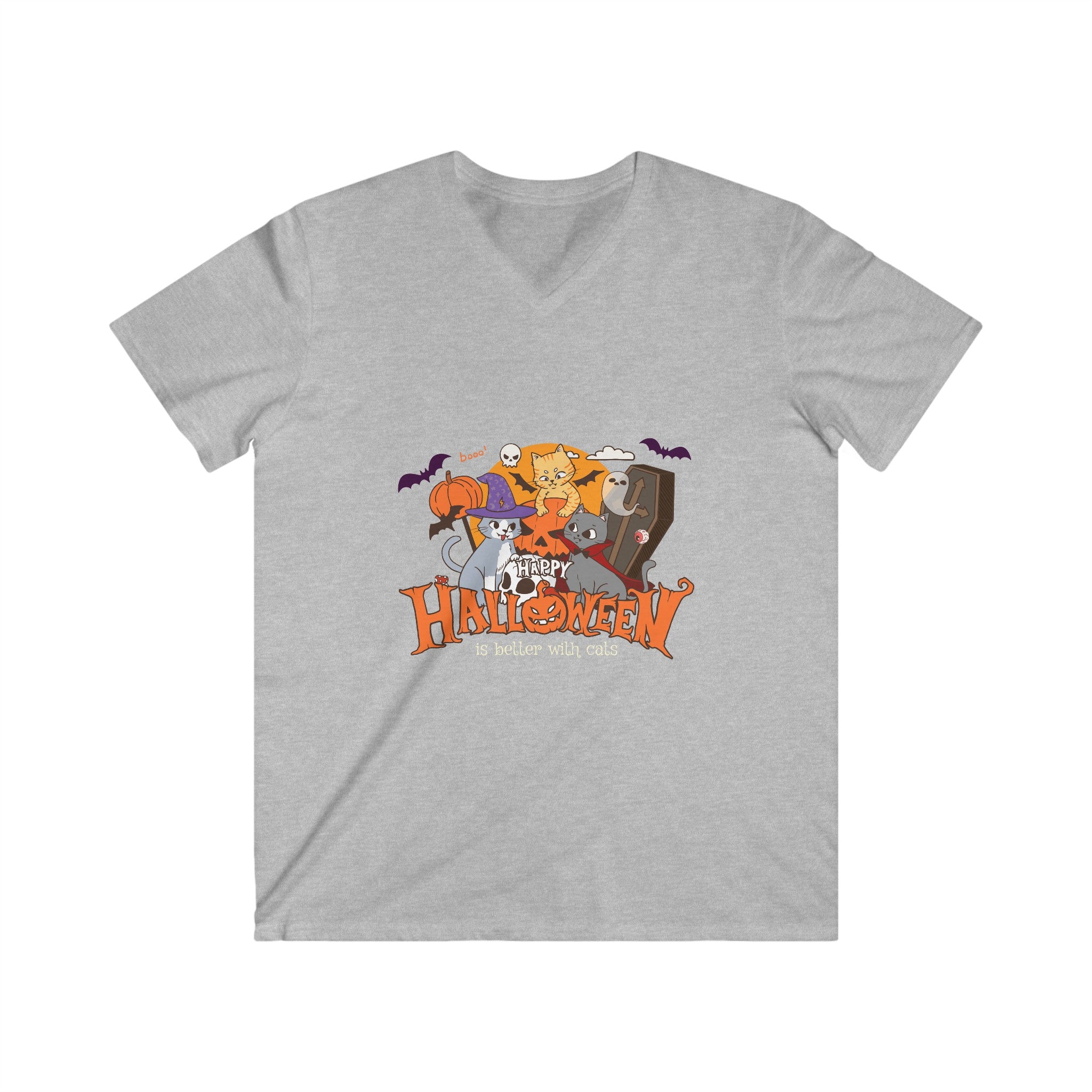 Halloween is Better with Cats | Men's Fitted V-Neck Short Sleeve Tee