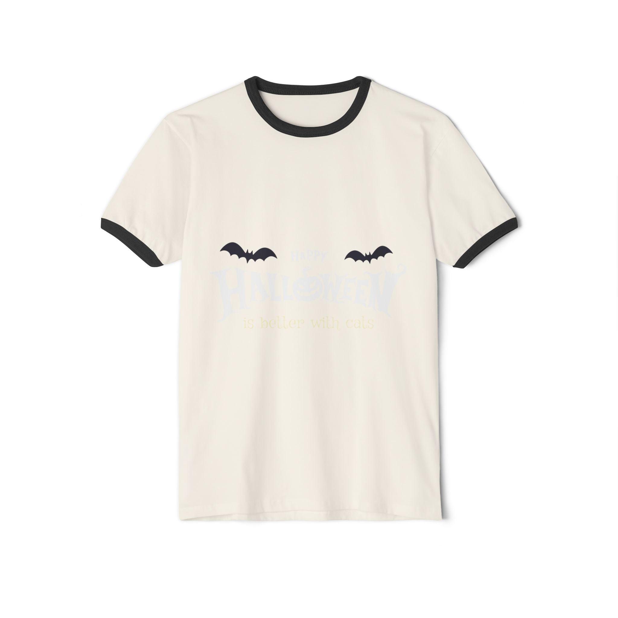 Halloween with Witch's Cats | Unisex Cotton Ringer T-Shirt