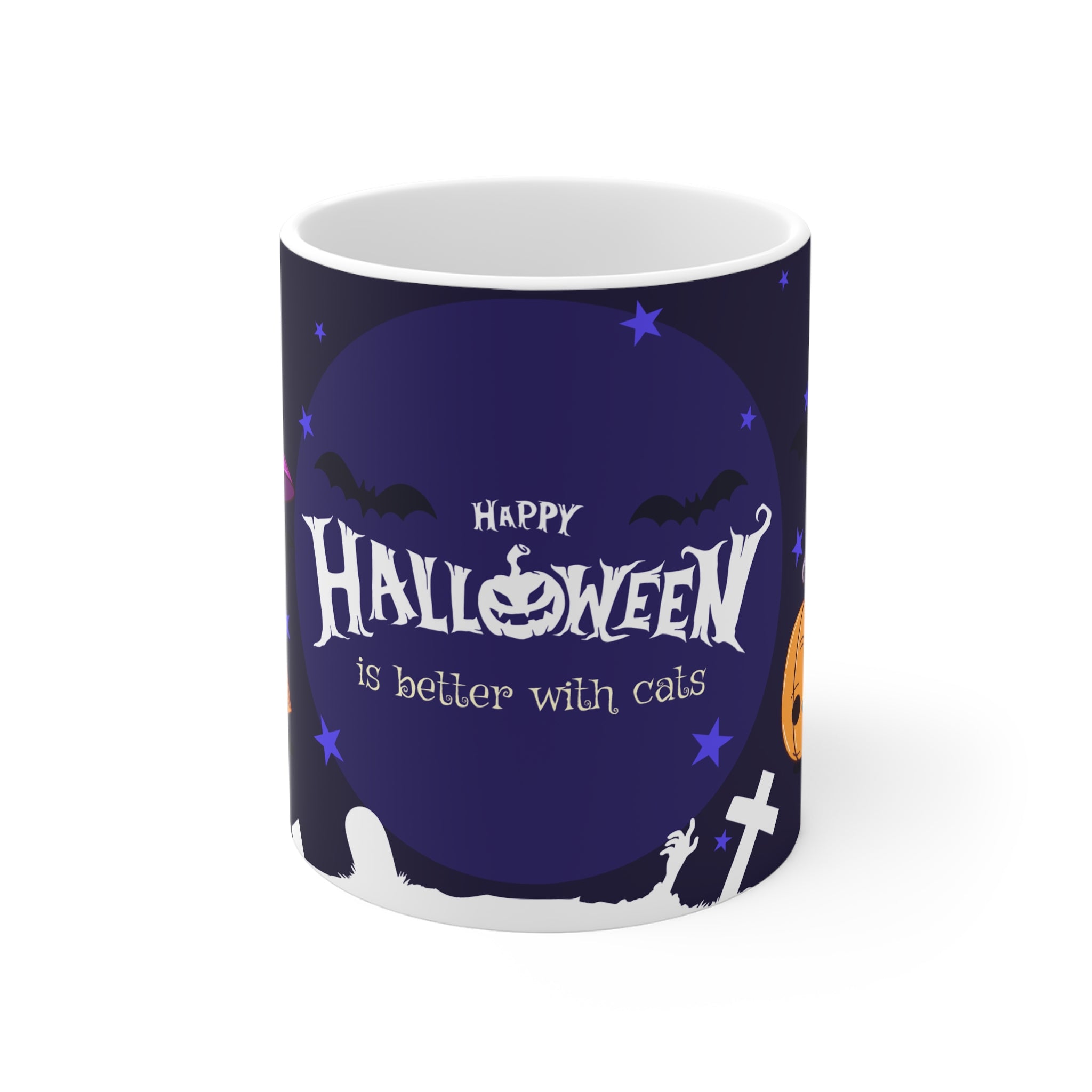 Happy Halloween with Witch's Cats | White Mug