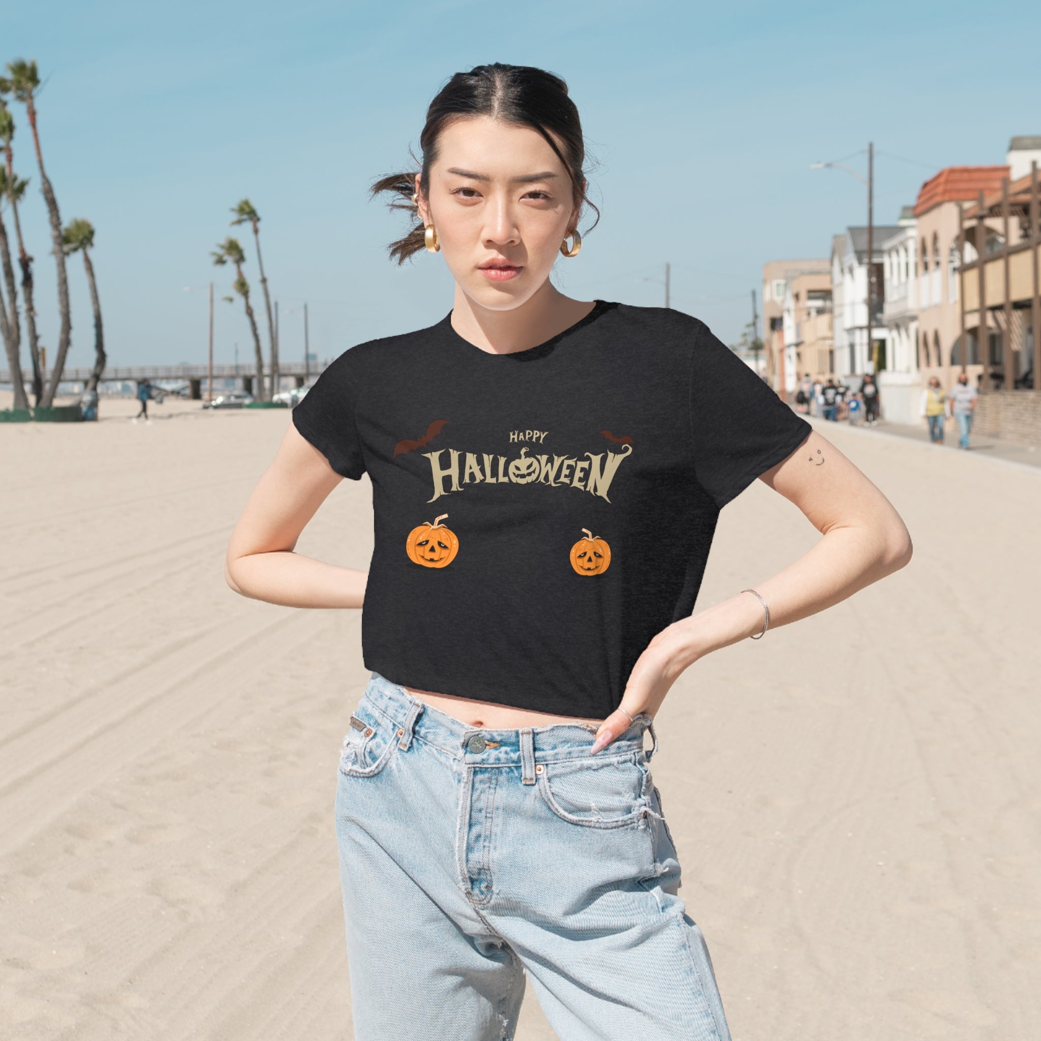 Halloween with Pumpkins | Women's Flowy Cropped Tee