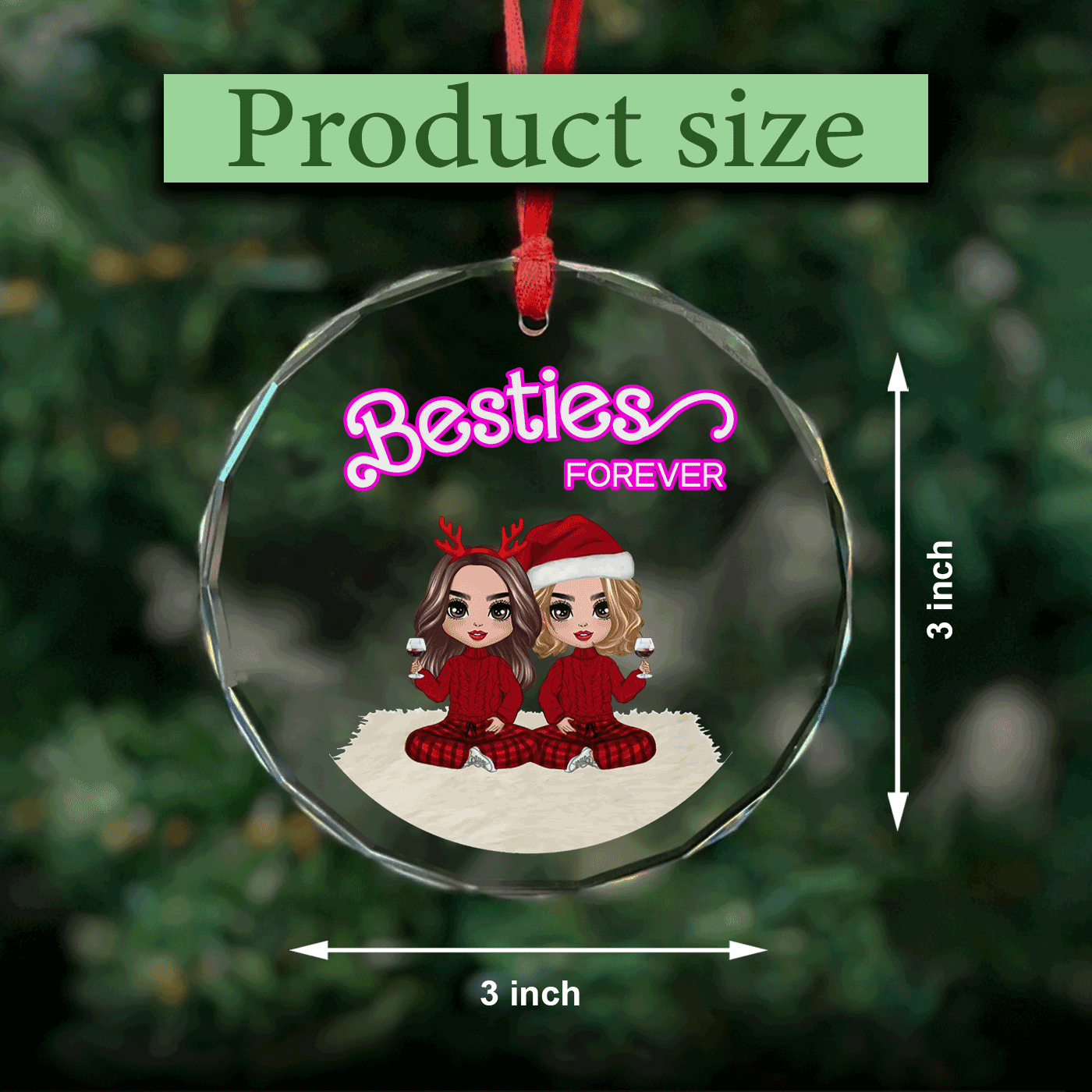 Besties Forever Christmas | Celebrate Friendship and Festive Fun | Glass Ornament