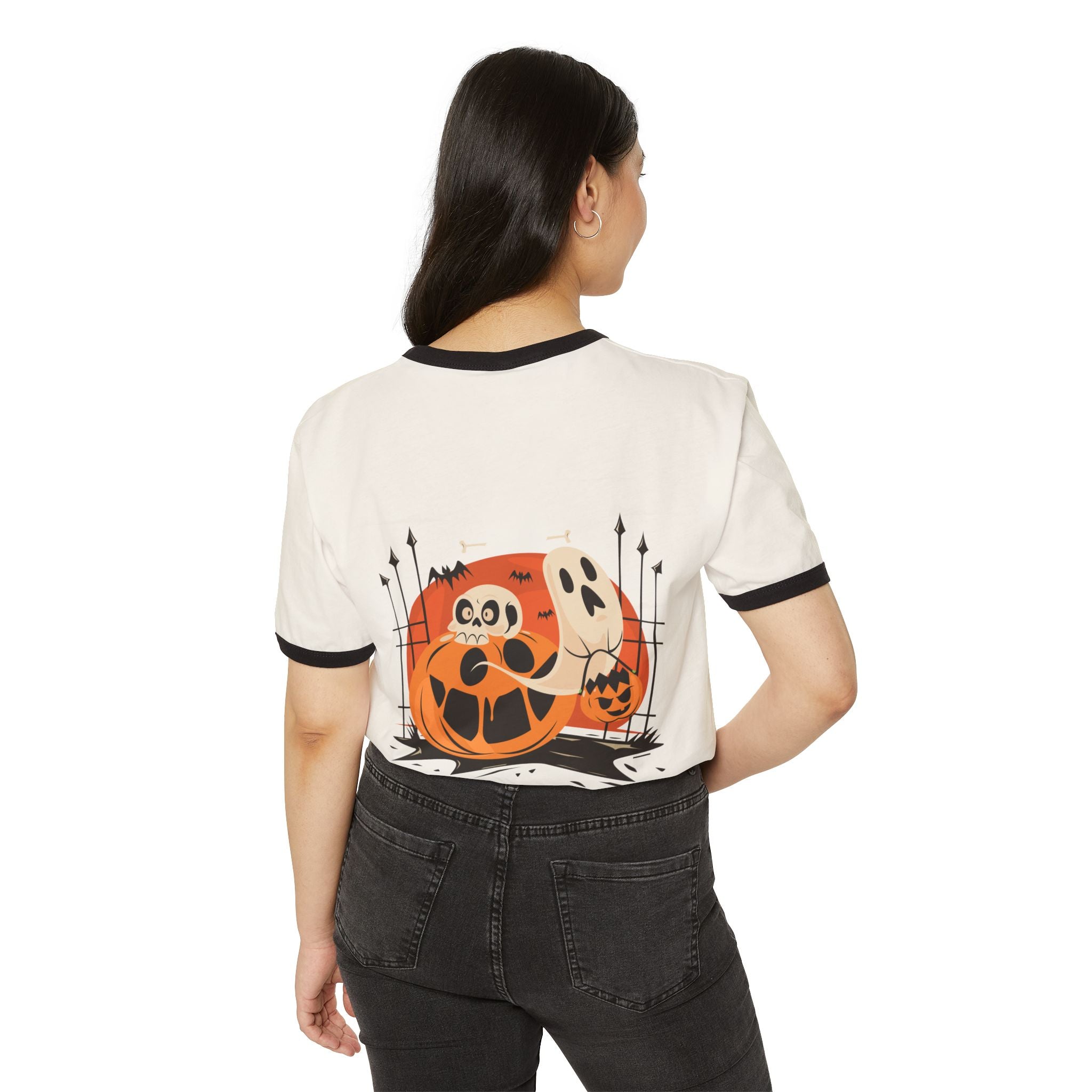 Halloween with Pumpkins | Unisex Cotton Ringer T-Shirt