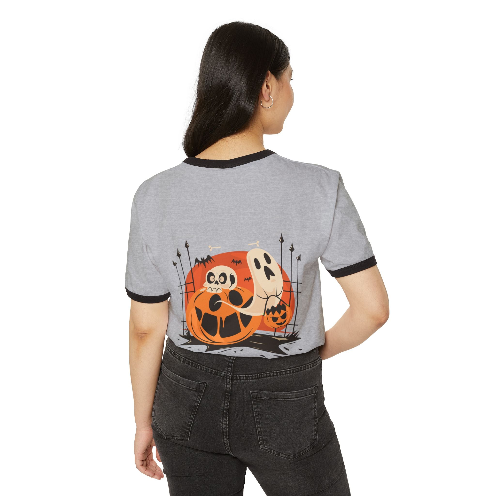 Halloween with Pumpkins | Unisex Cotton Ringer T-Shirt