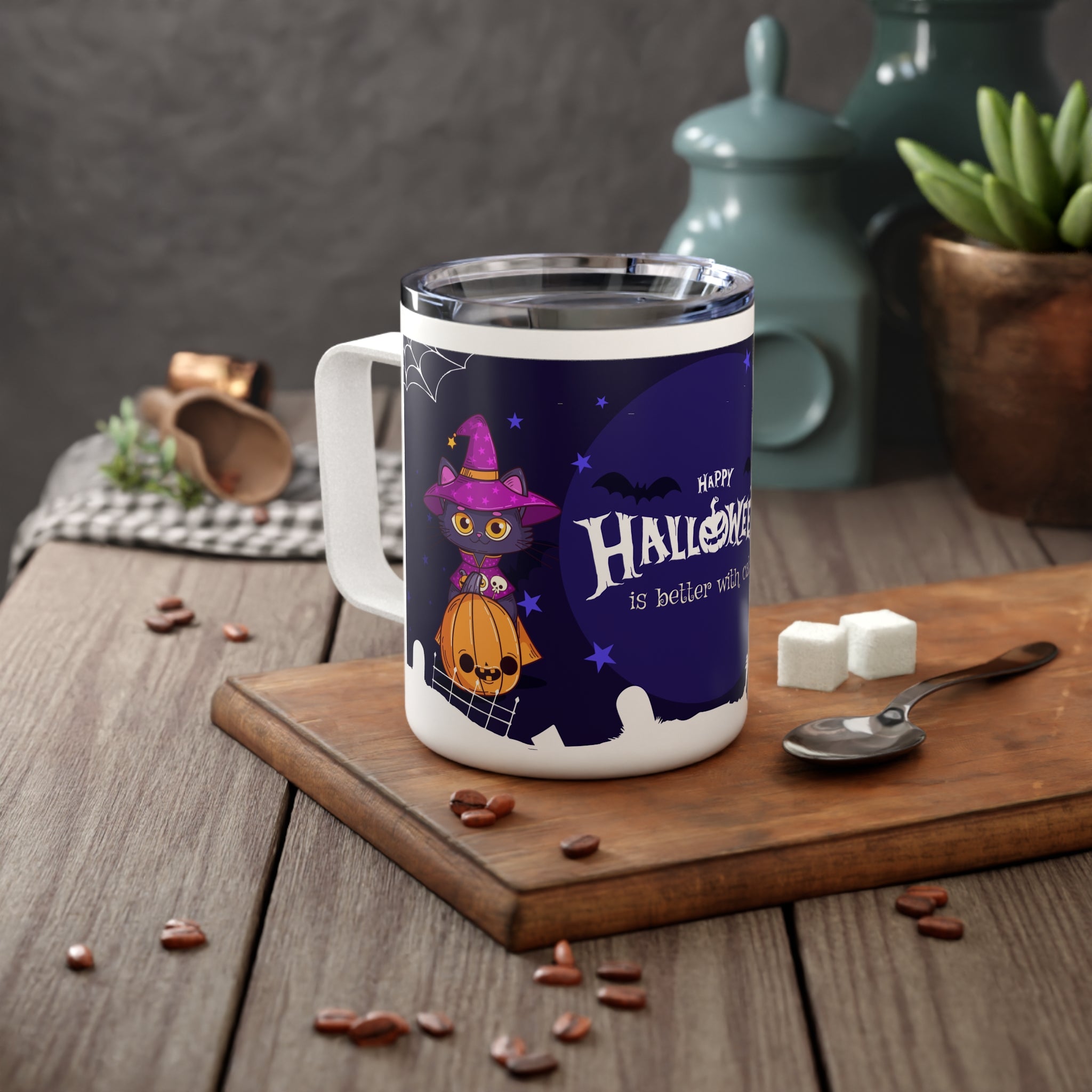 Happy Halloween with Witch's Cats | Insulated Coffee Mug