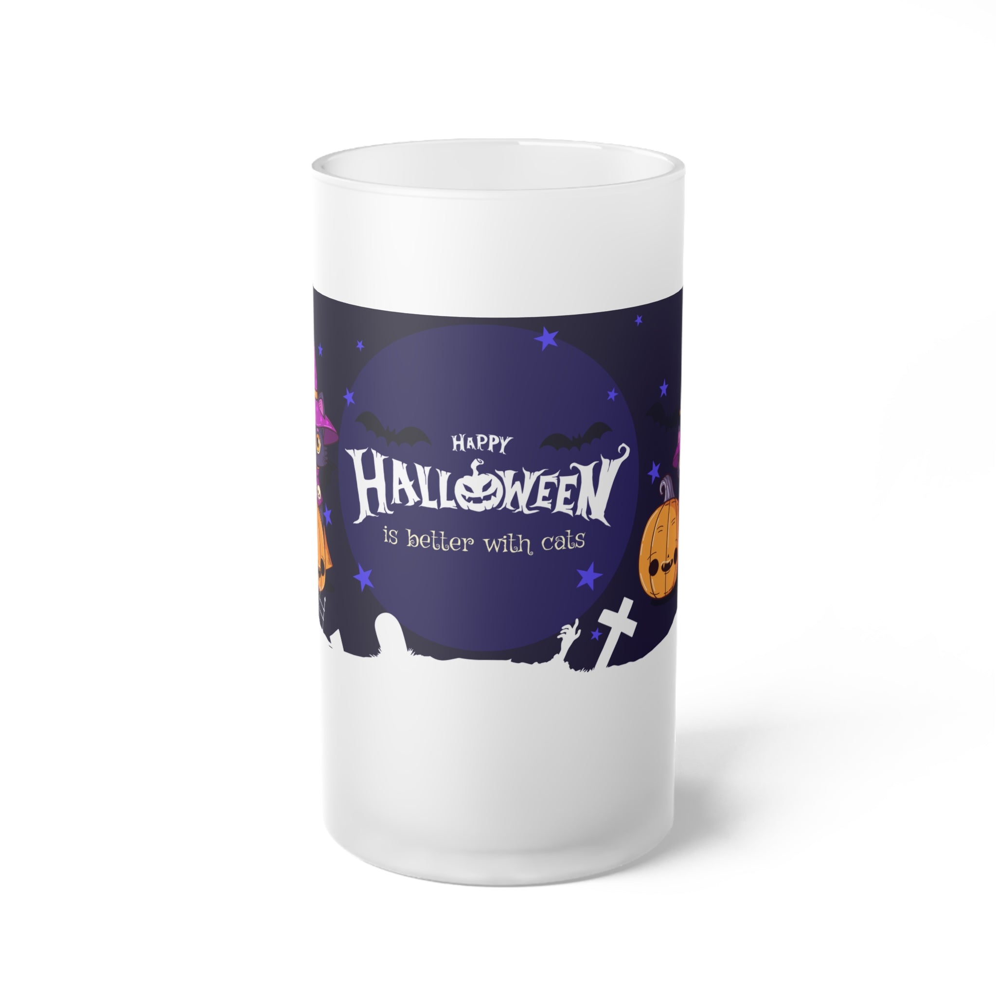 Happy Halloween with Witch's Cats | Frosted Glass Beer Mug