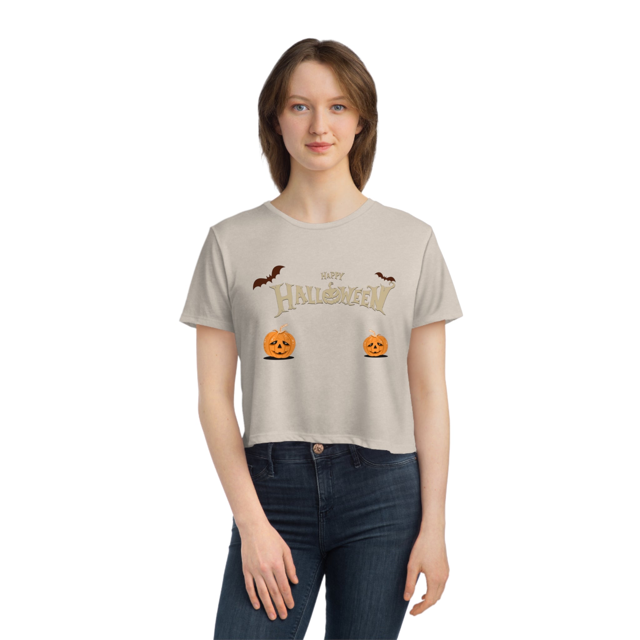 Halloween with Pumpkins | Women's Flowy Cropped Tee