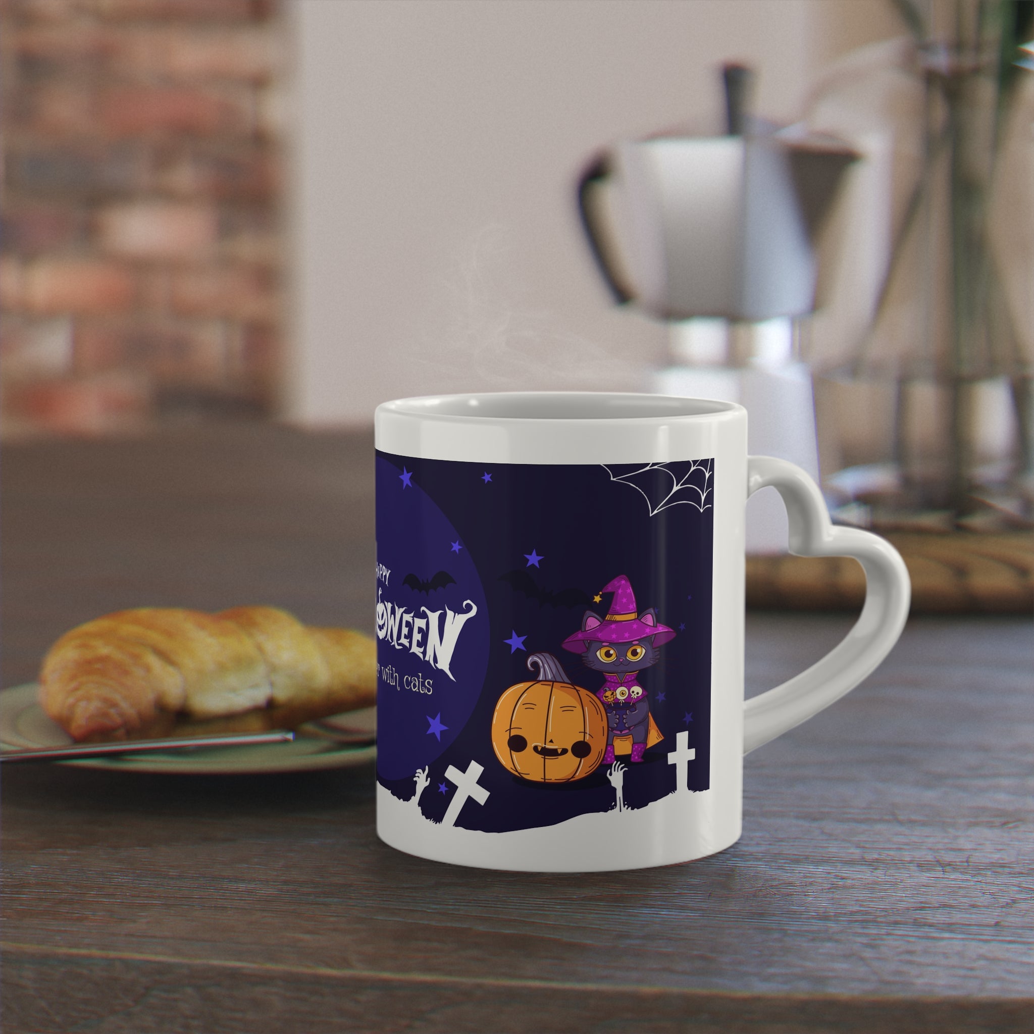 Happy Halloween with Witch's Cats | Heart-Shaped Mug