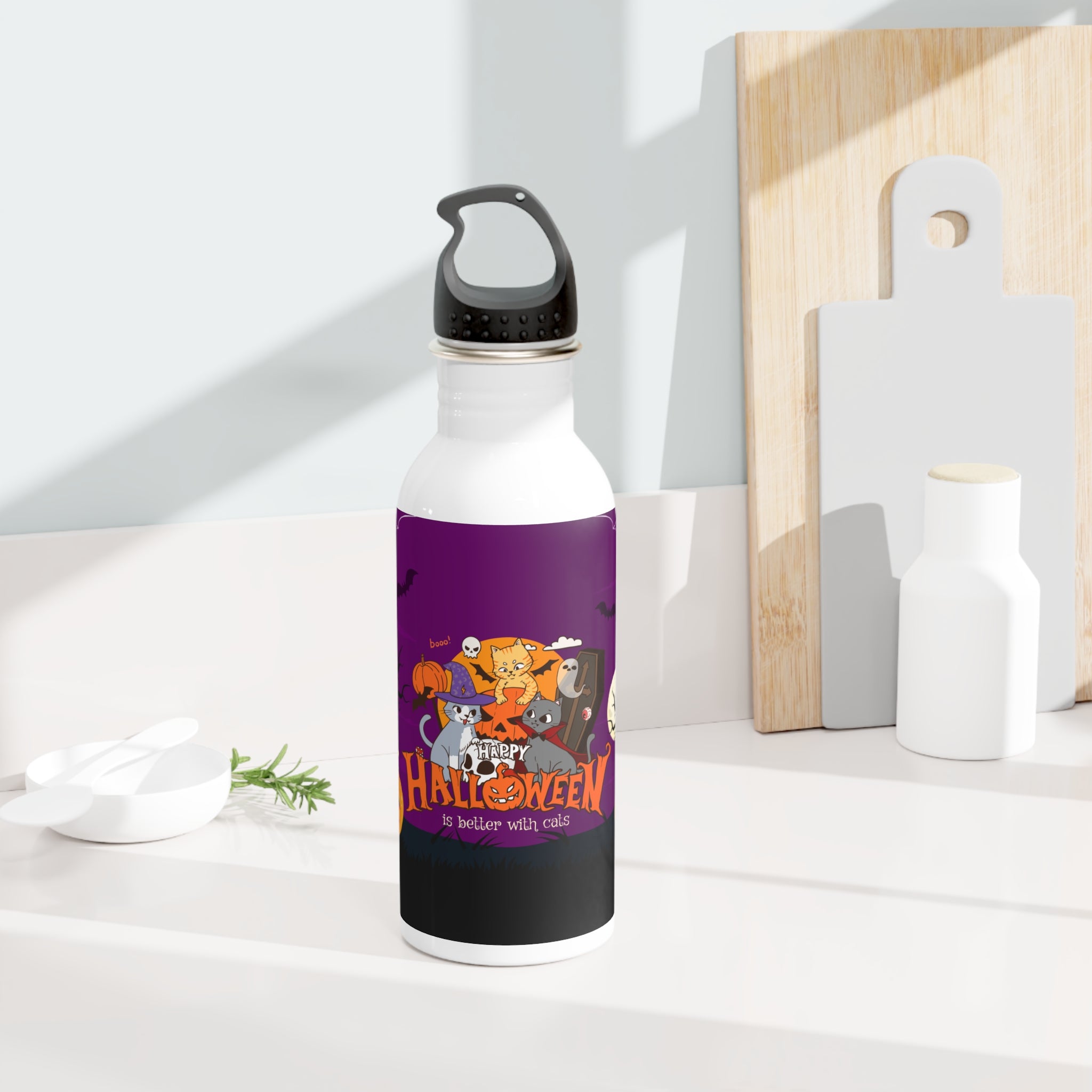 Happy Halloween is Better with Cats | Stainless Steel Water Bottle