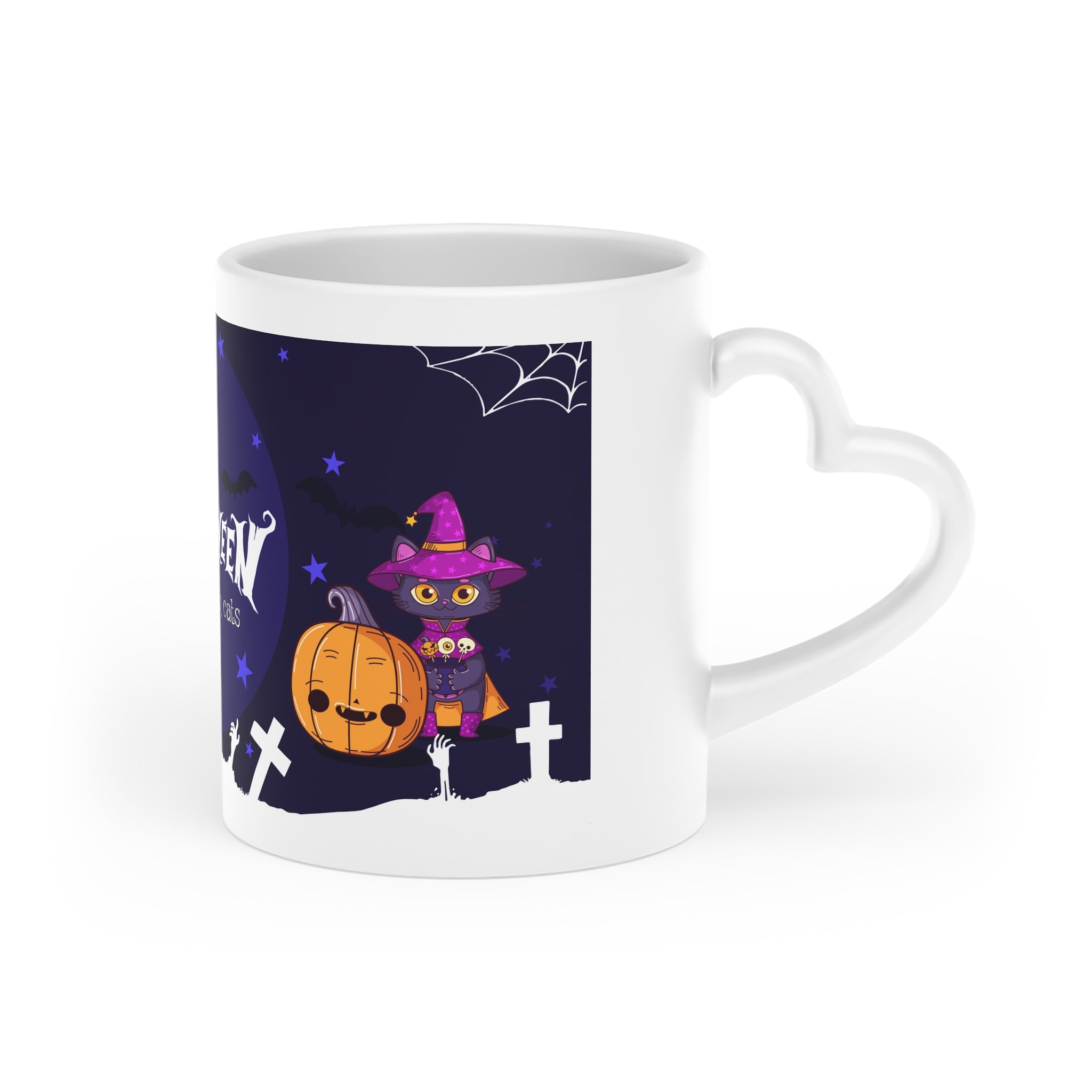 Happy Halloween with Witch's Cats | Heart-Shaped Mug