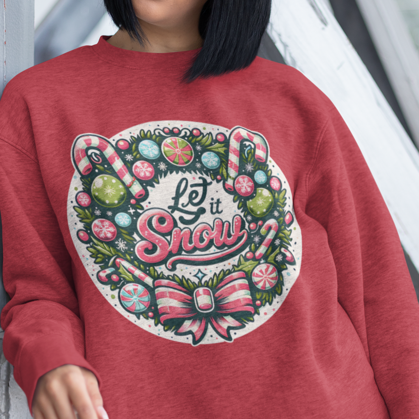 Let It Snow | Festive Christmas Wreath | Unisex Crewneck Sweatshirts