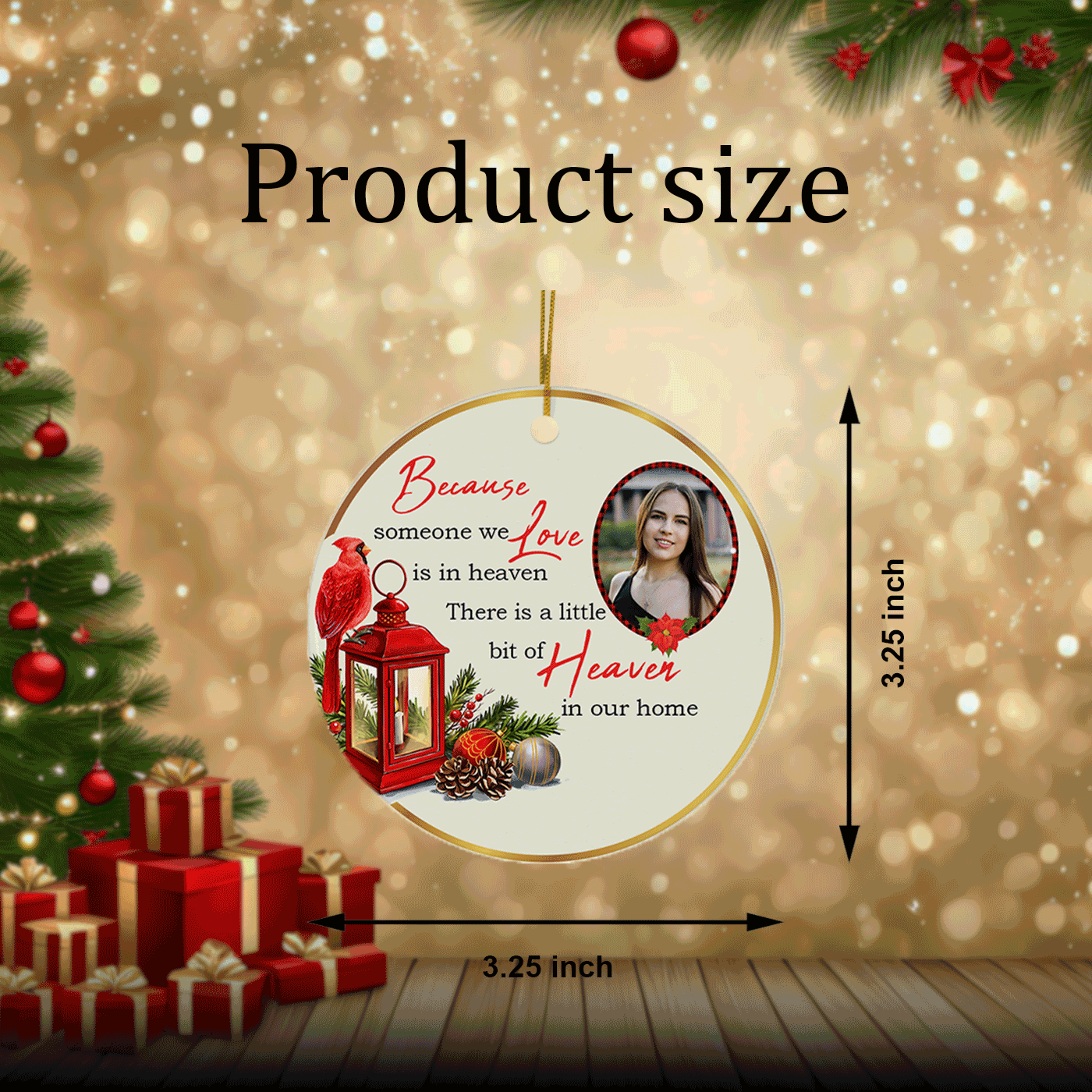 Holiday Memorial with Cardinal and Lantern | "A Little Bit of Heaven in Our Home" | Christmas | Ceramic Ornament