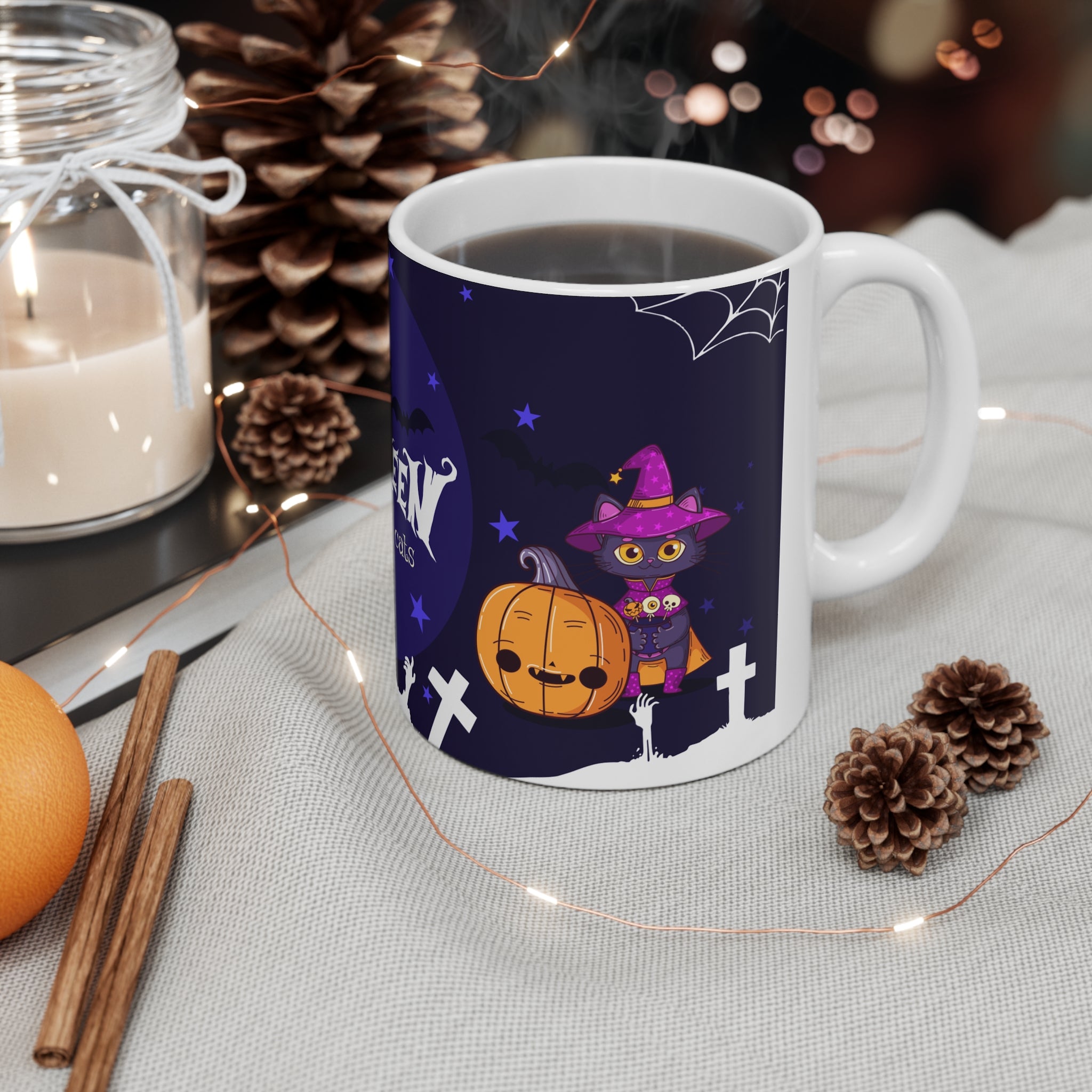 Happy Halloween with Witch's Cats | Ceramic Coffee Cups