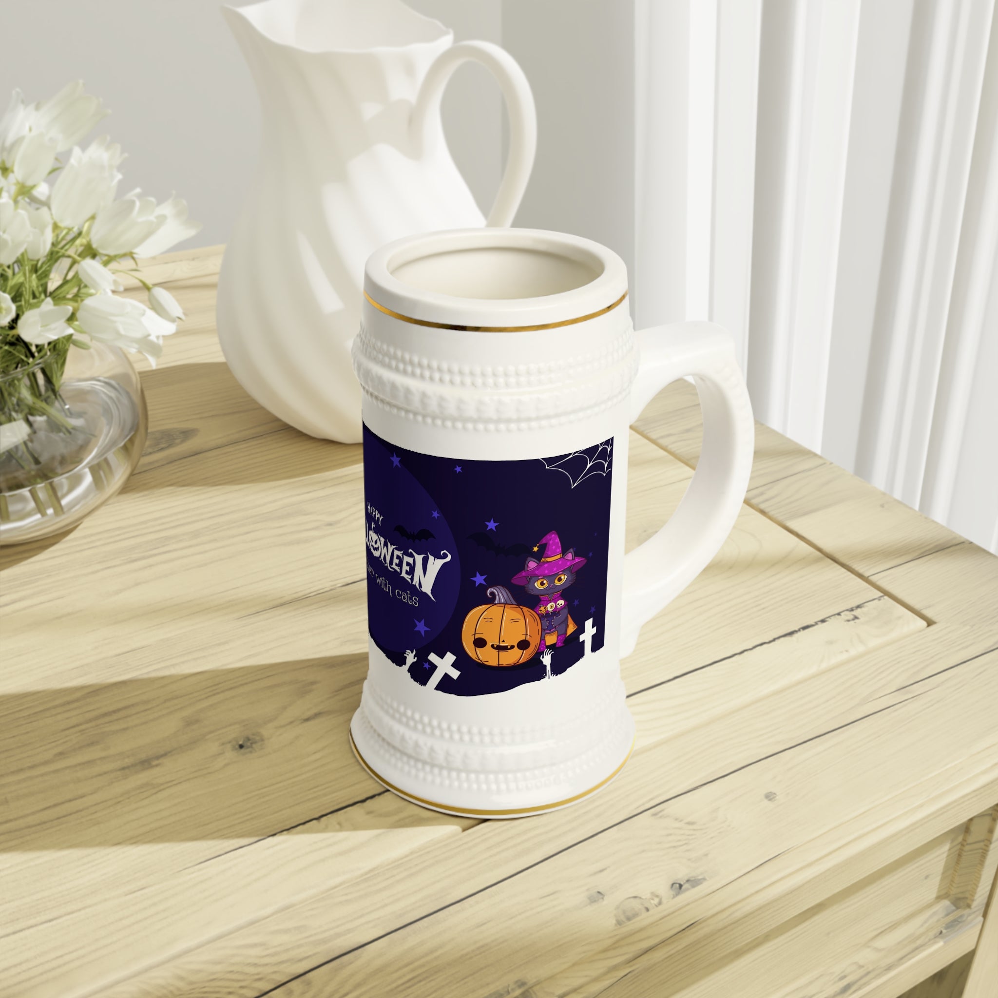 Happy Halloween with Witch's Cats | Stein Mug