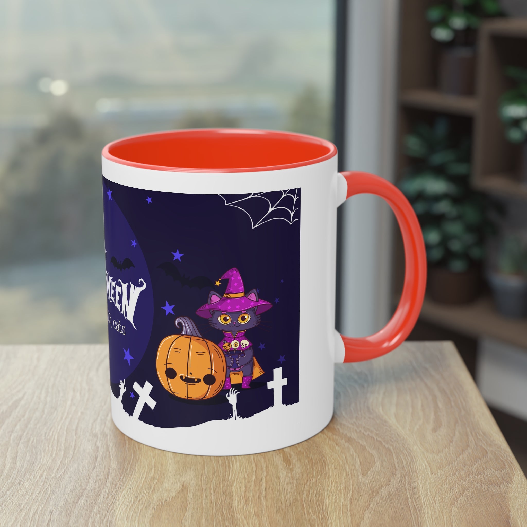 Happy Halloween with Witch's Cats | Two-Tone Coffee Mug
