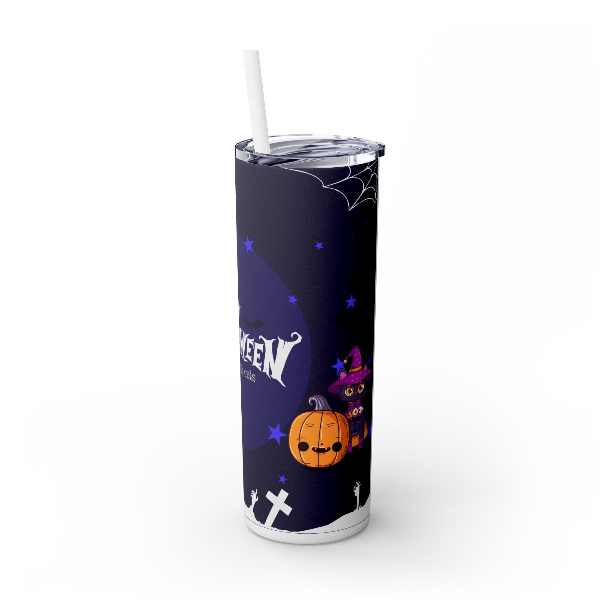 Happy Halloween with Witch's Cats | Skinny Tumbler with Straw
